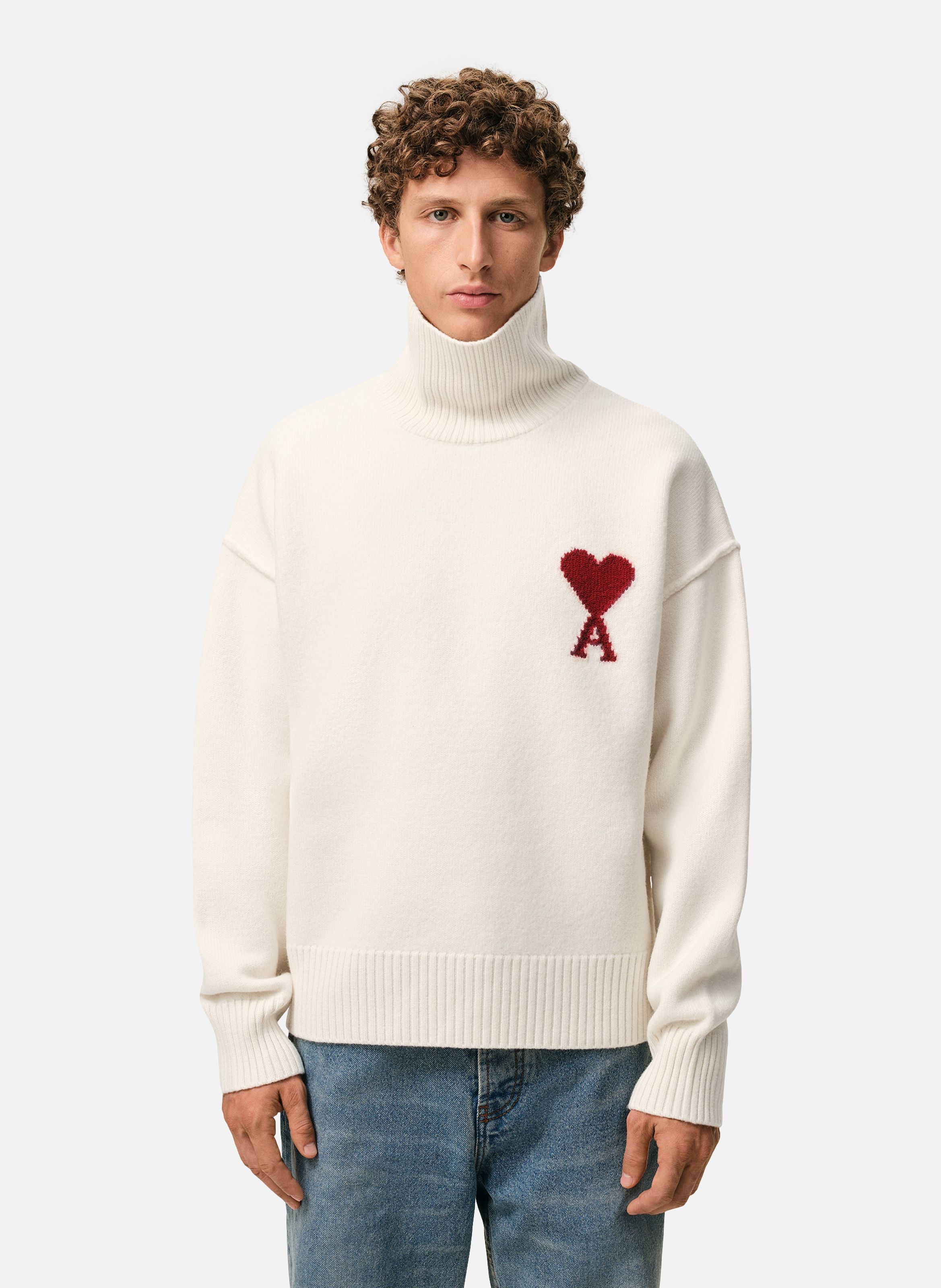 Pull Col Cheminée Ami De Coeur En Laine unisexe AMI PARIS Blanc