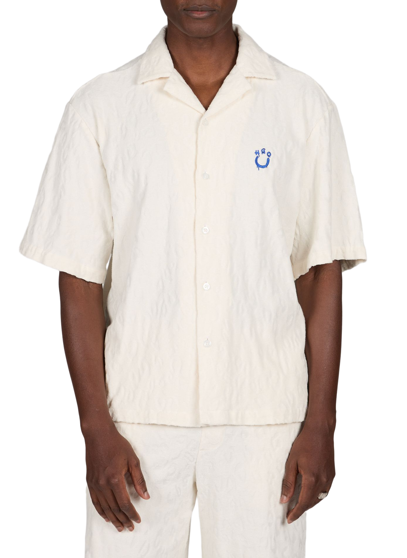 Chemise à manches courtes Eligino en coton HUGO BLUE Beige