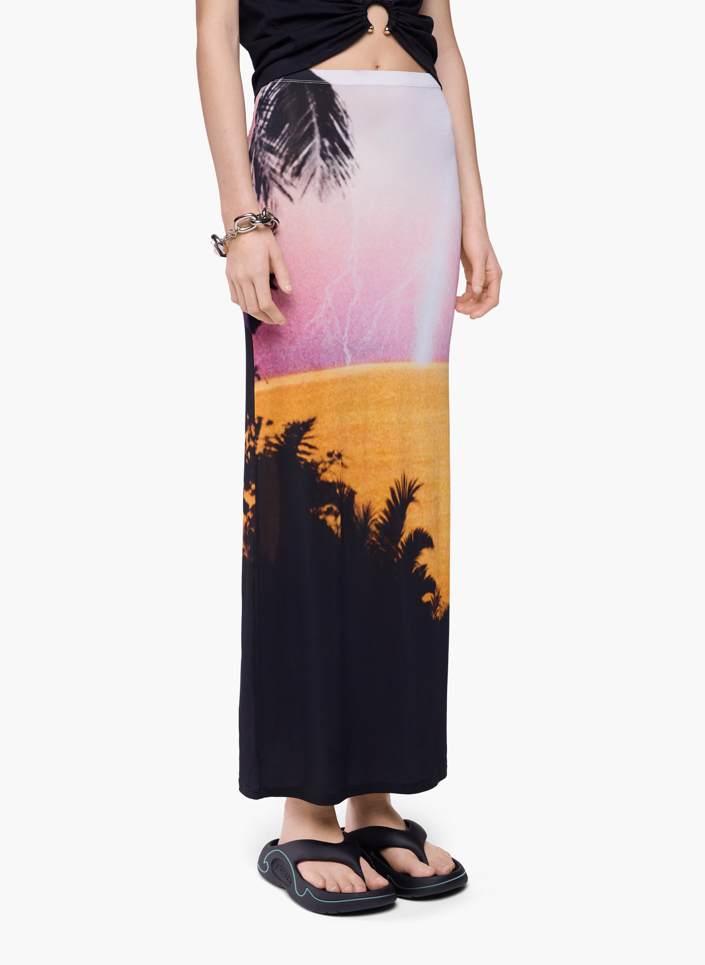 Jupe longue en jersey seconde peau imprimé RABANNE Orange