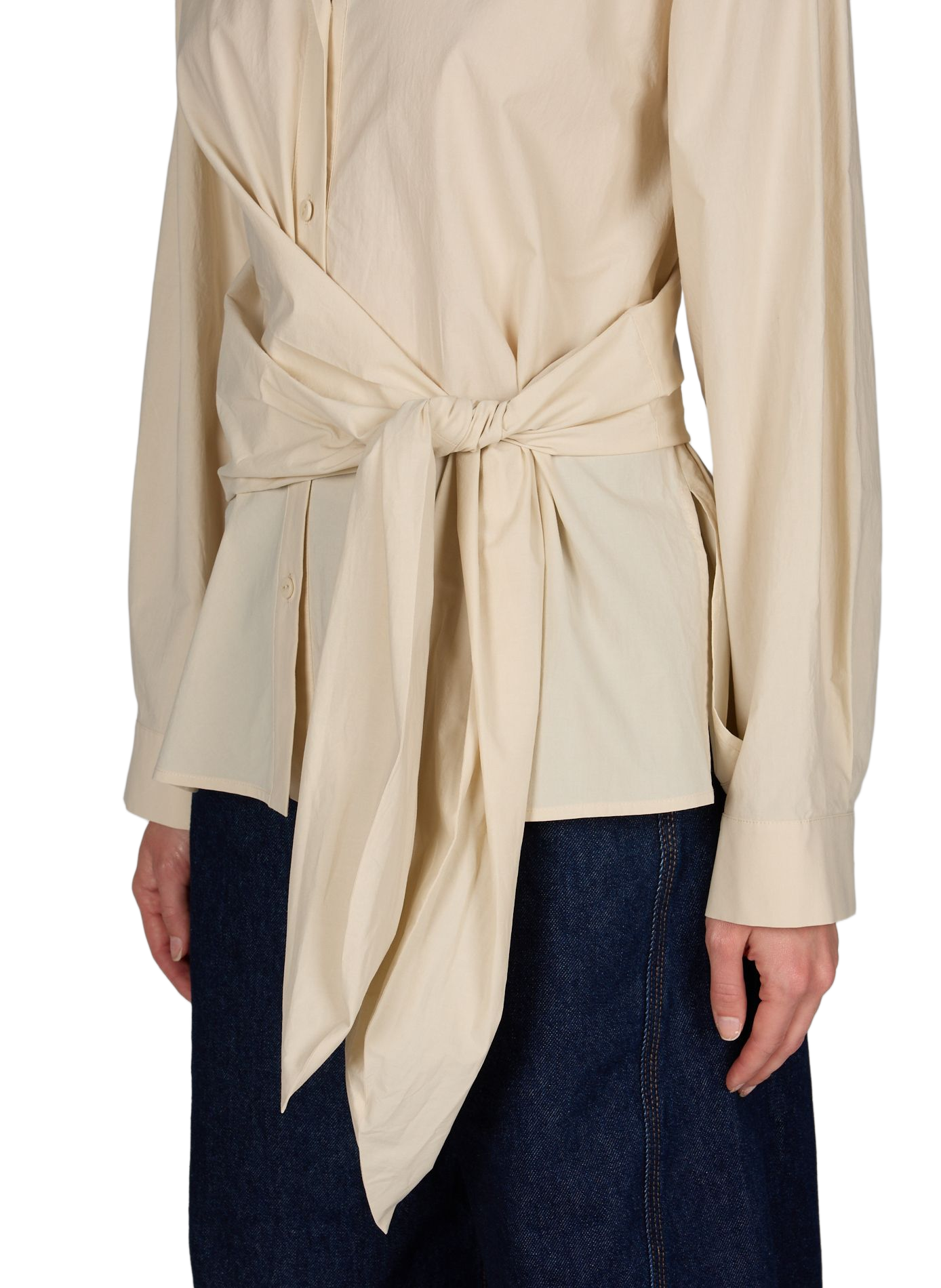 Asymmetrical shirt with side bow in cotton ADOLFO DOMINGUEZ Beige
