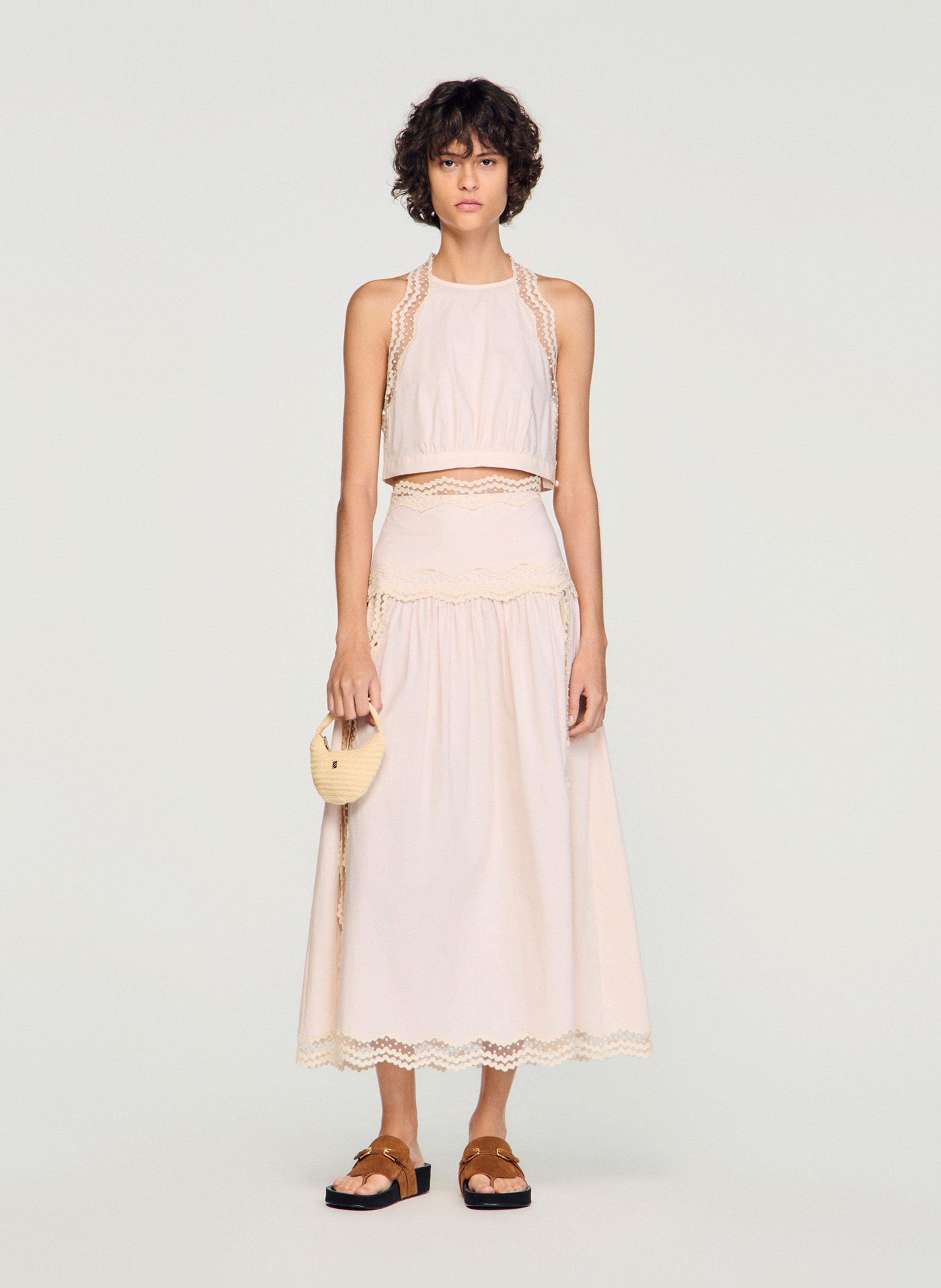 Top col rond en coton SANDRO Rose