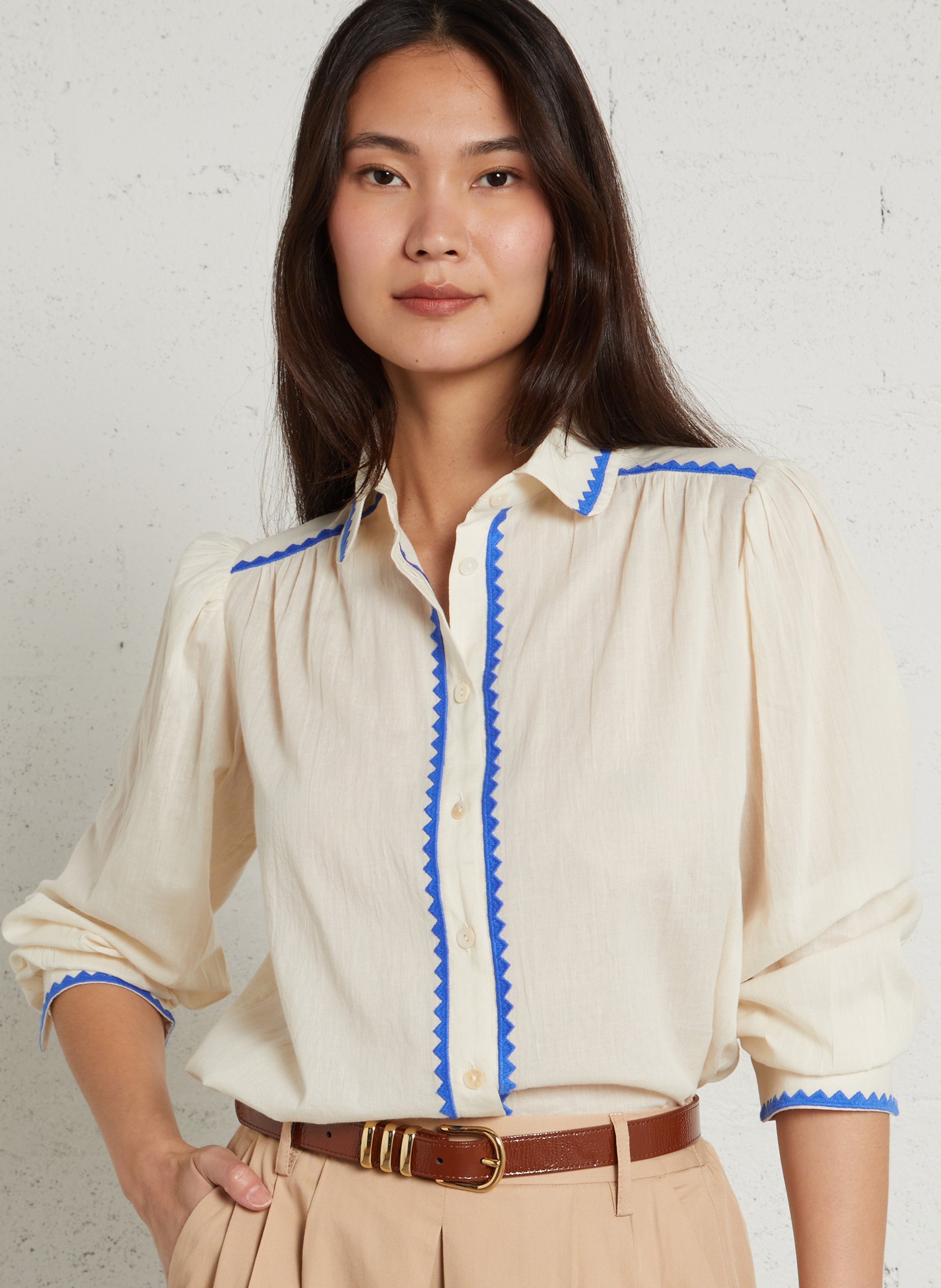Chemise droite à broderie darius MAISON 123 Beige