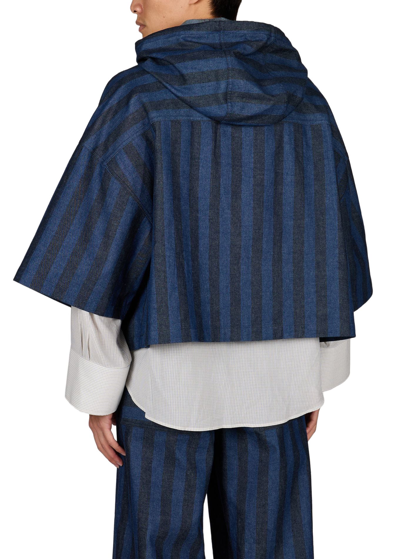 Hoodie rayé à manches courtes tombantes en coton RENÈ Bleu