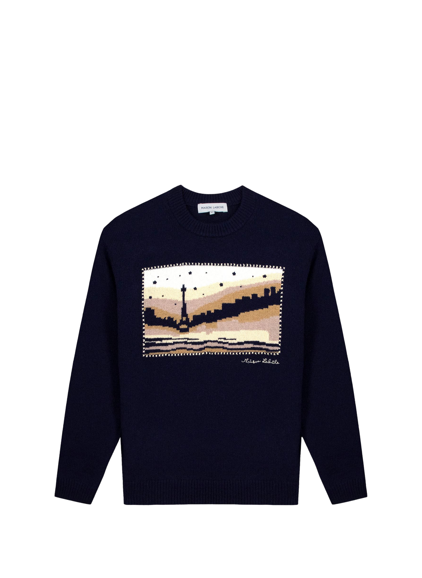 Straight round neck wool printed sweater MAISON LABICHE Blue