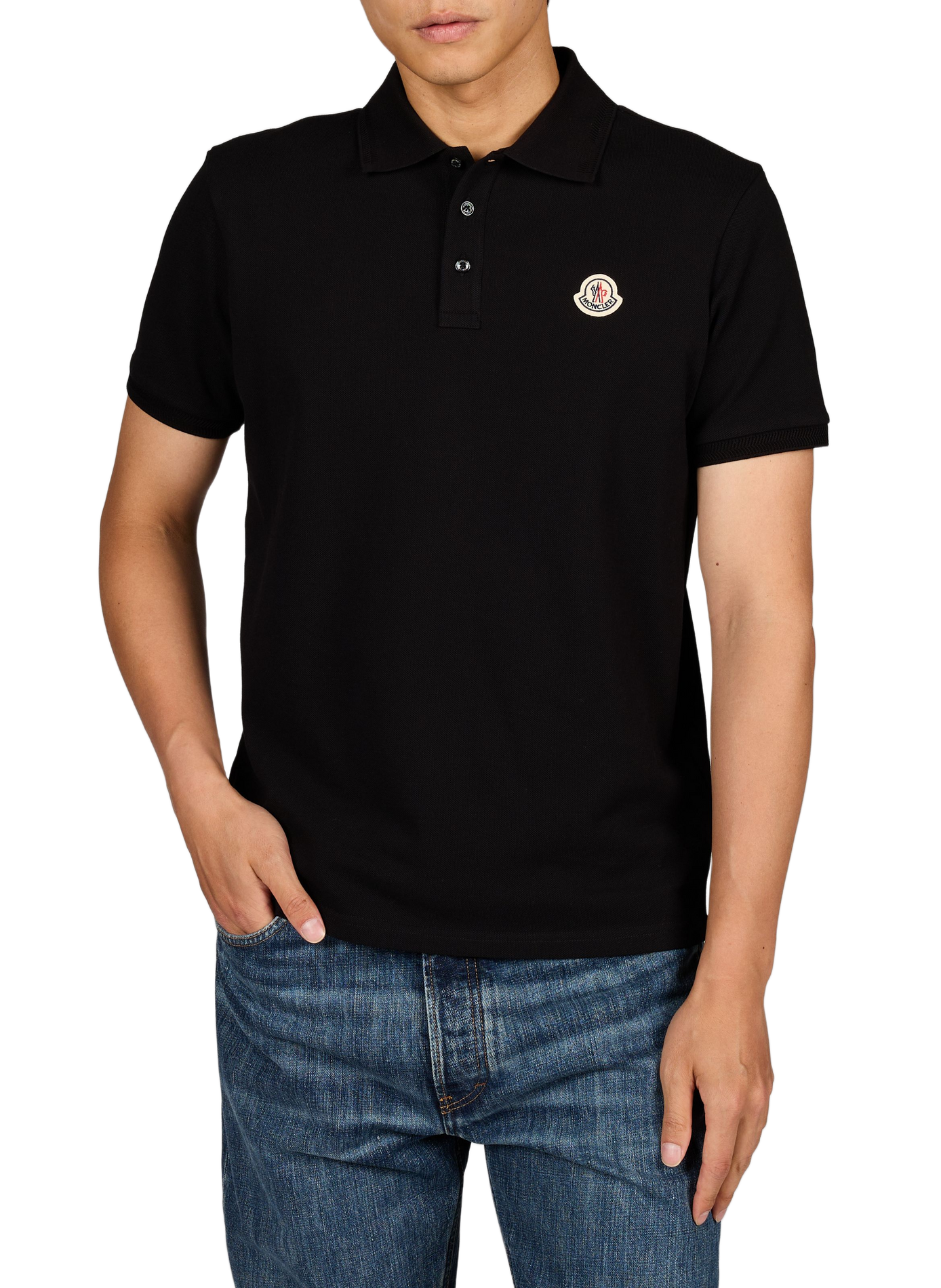 Polo manches courtes à logo en coton piqué MONCLER Noir
