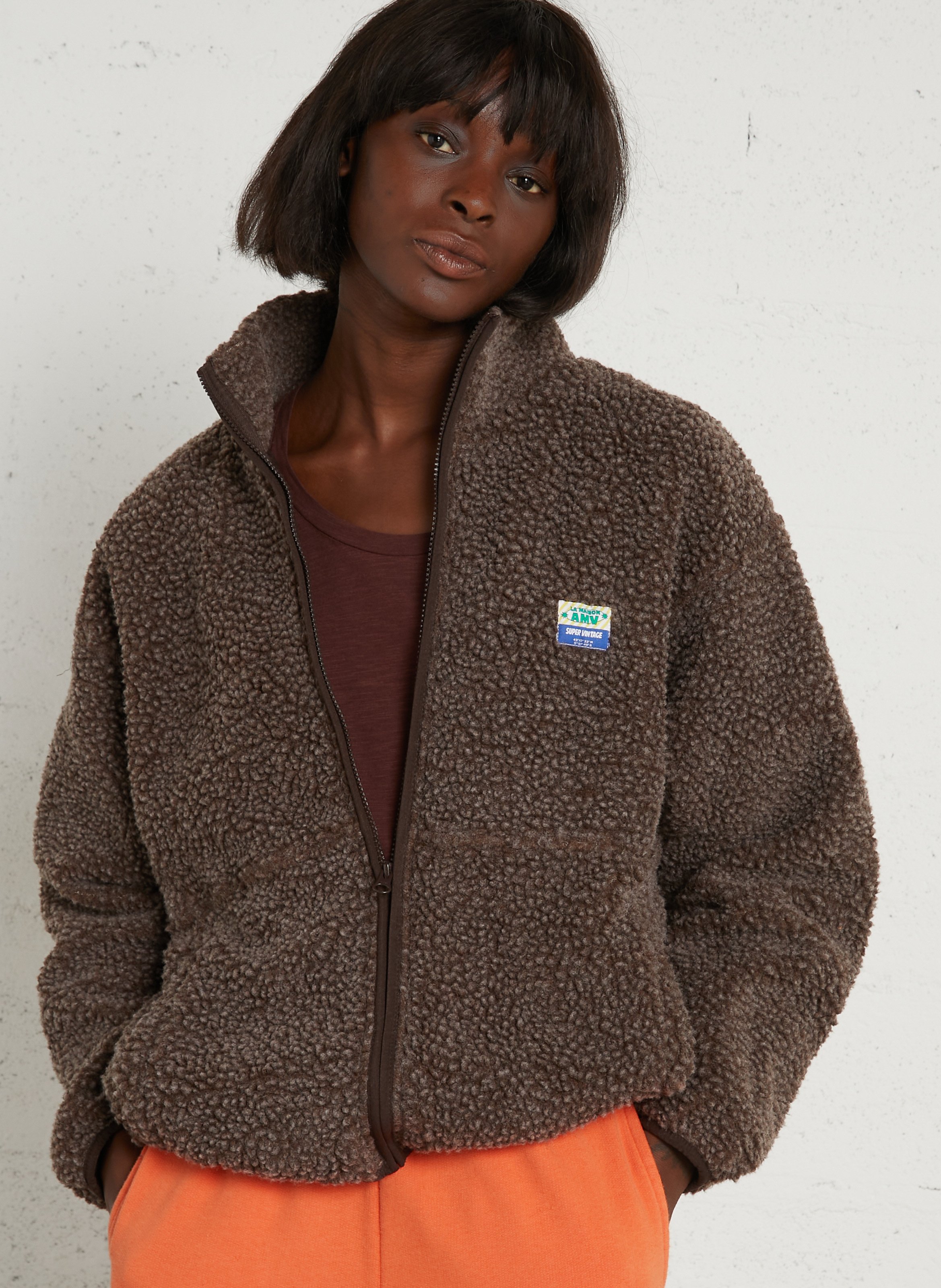 Veste ample zippée à col montant polaire hoktown AMERICAN VINTAGE Marron
