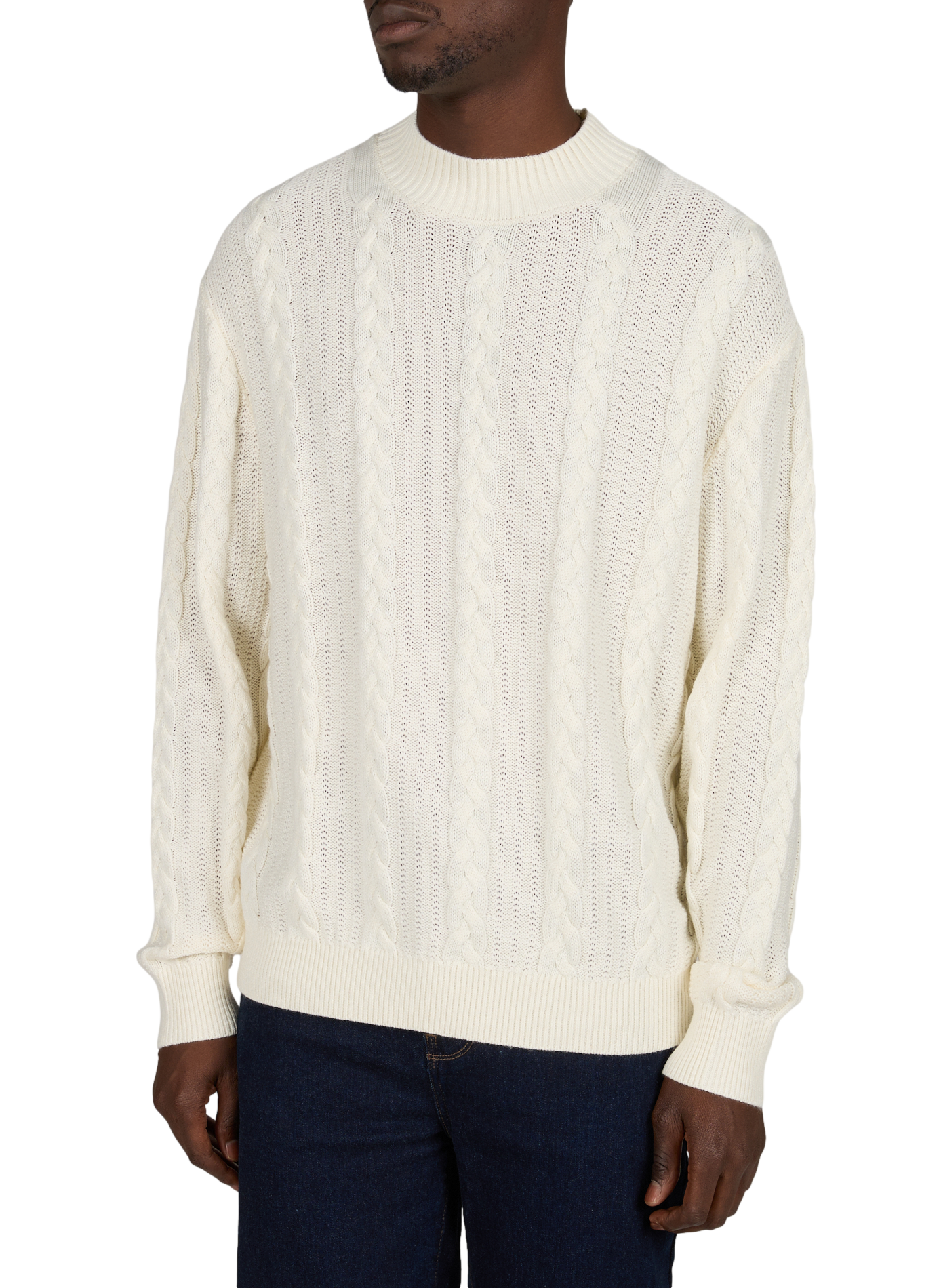 Round neck sweater in braided knit ARMANI EXCHANGE White