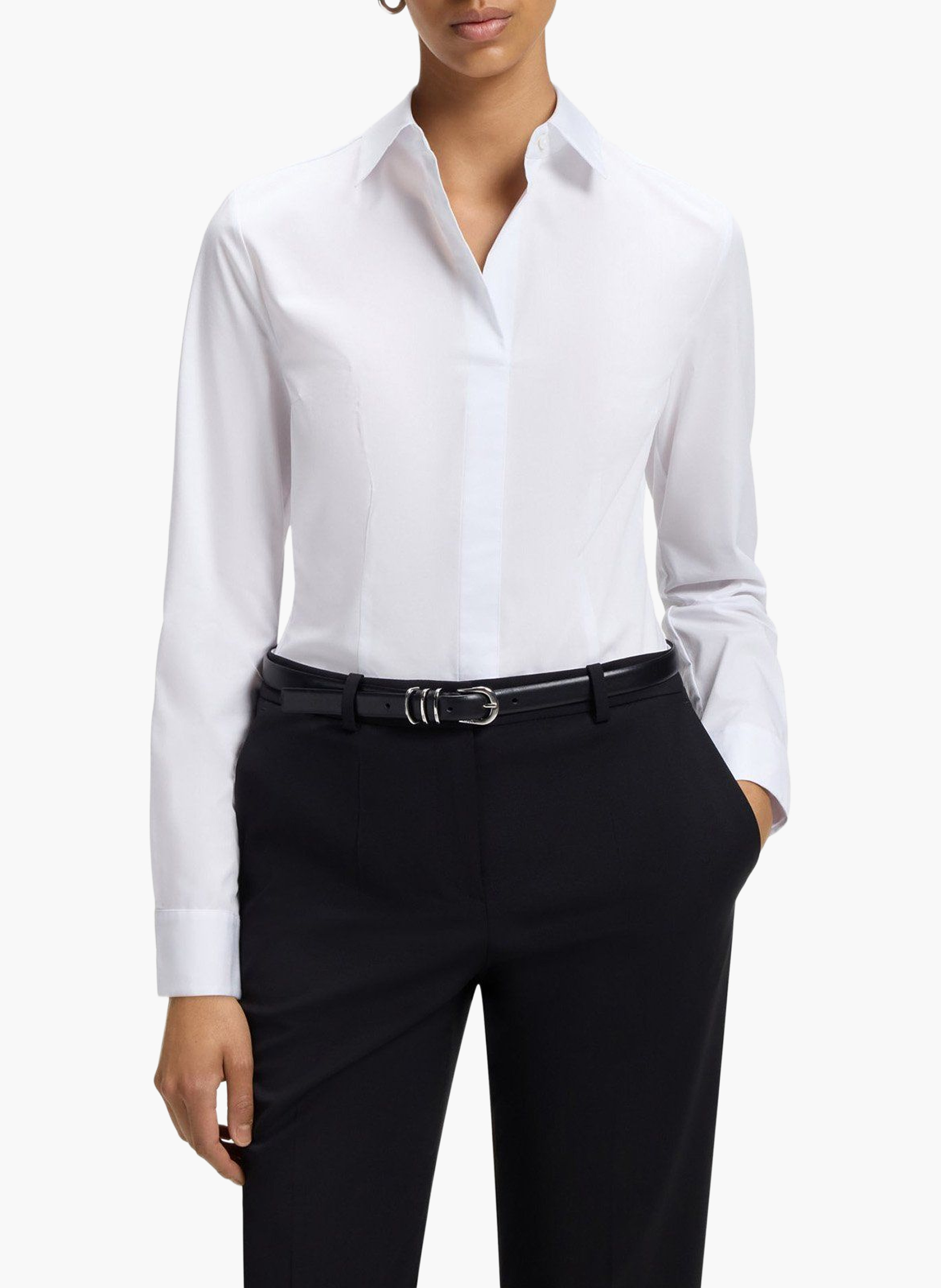 Chemise col classique en coton mélangé BOSS Blanc