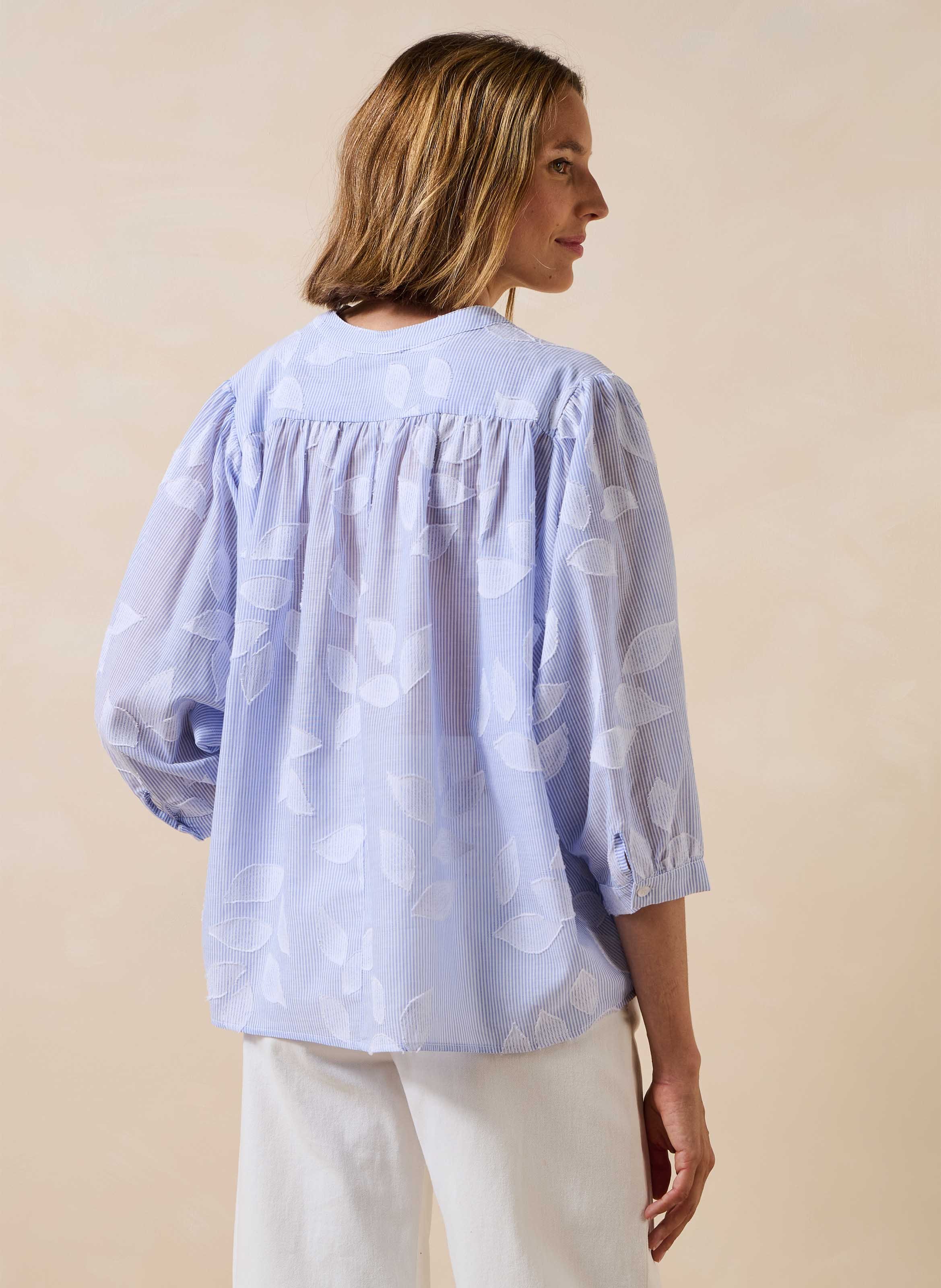 Ruimvallend katoenen overhemd met mao-kraag LA FEE MARABOUTEE Blauw