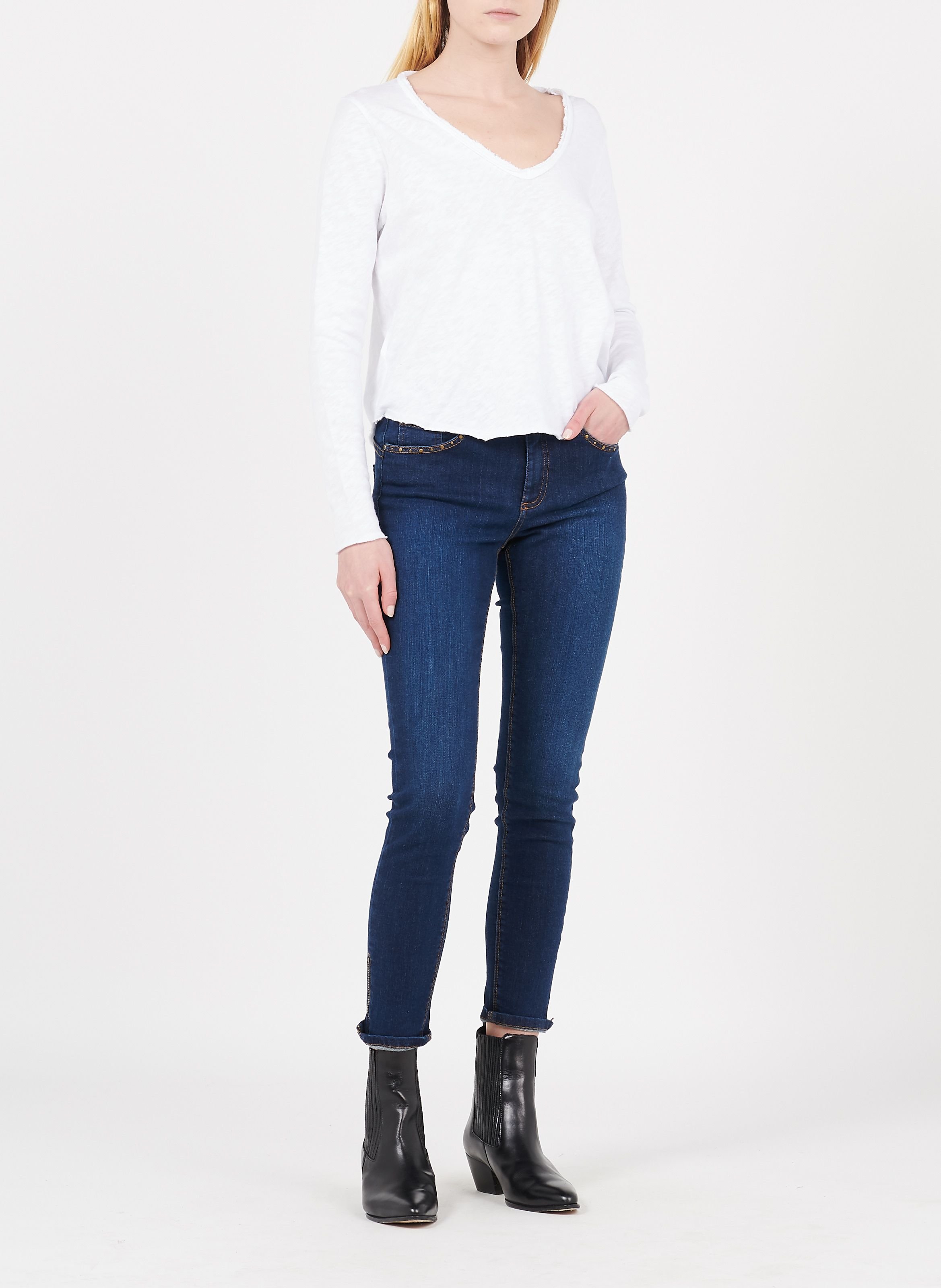 Tee-shirt col v en coton sonoma AMERICAN VINTAGE Blanc