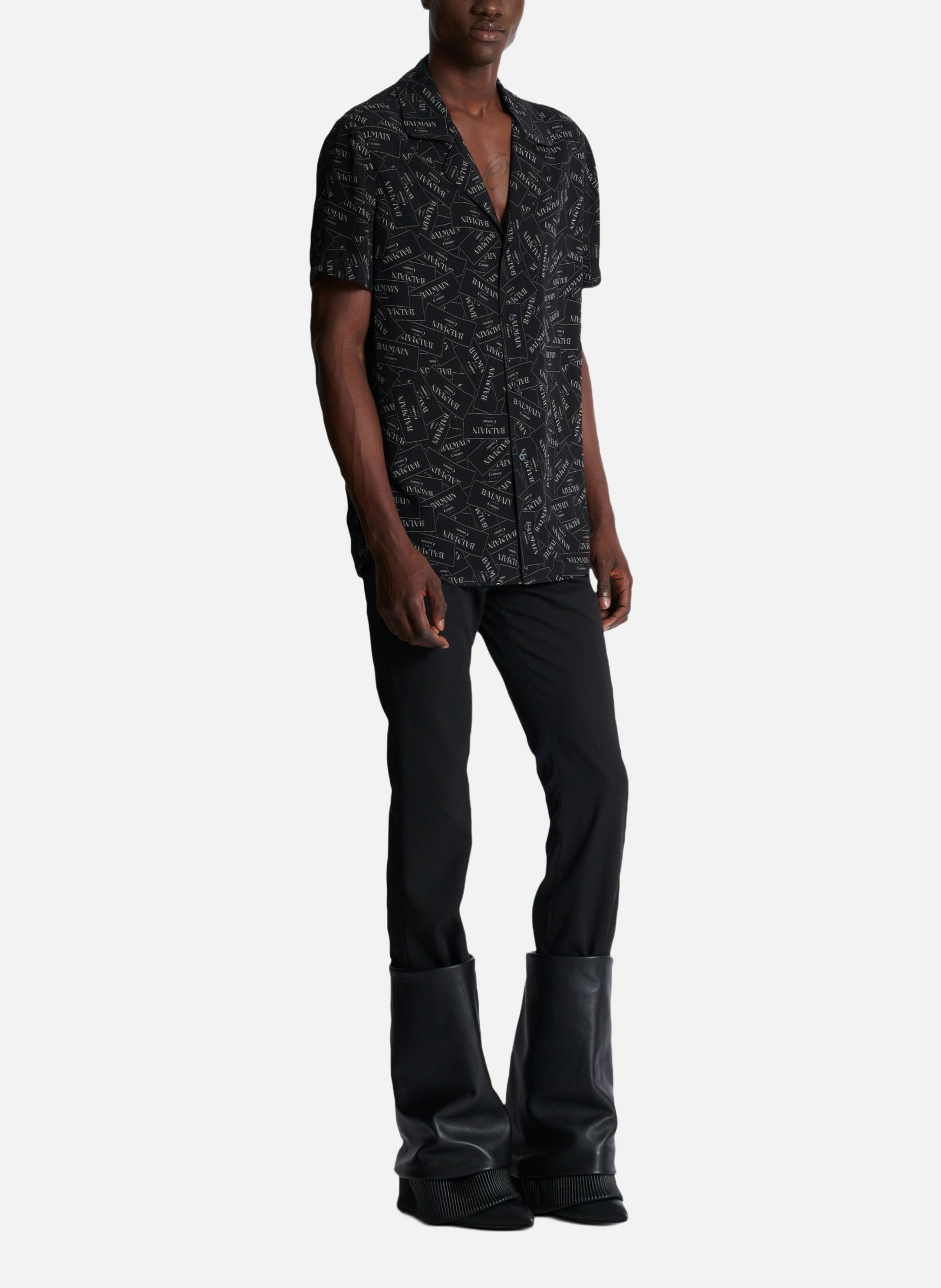 Chemise pyjama imprimée étiquette balmain all-over BALMAIN Noir