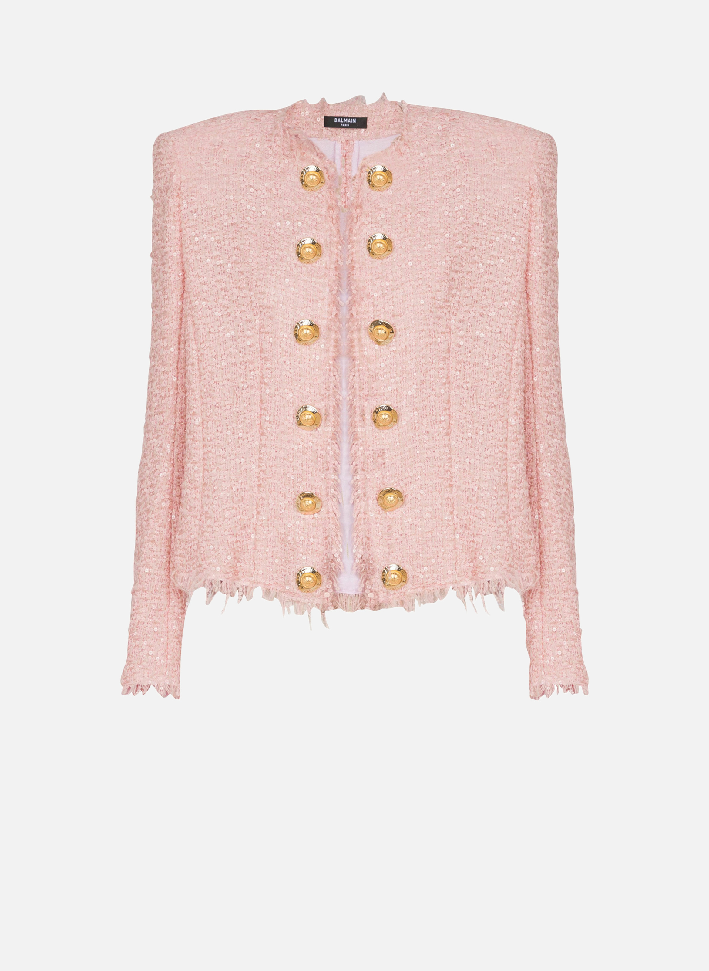 Veste bord à bord en tweed à sequins BALMAIN Rose