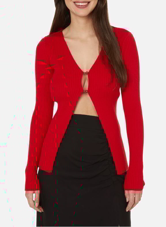 Ribbed cardigan Red by SAISON 1865 SAISON 1865 Ribbed cardigan Red