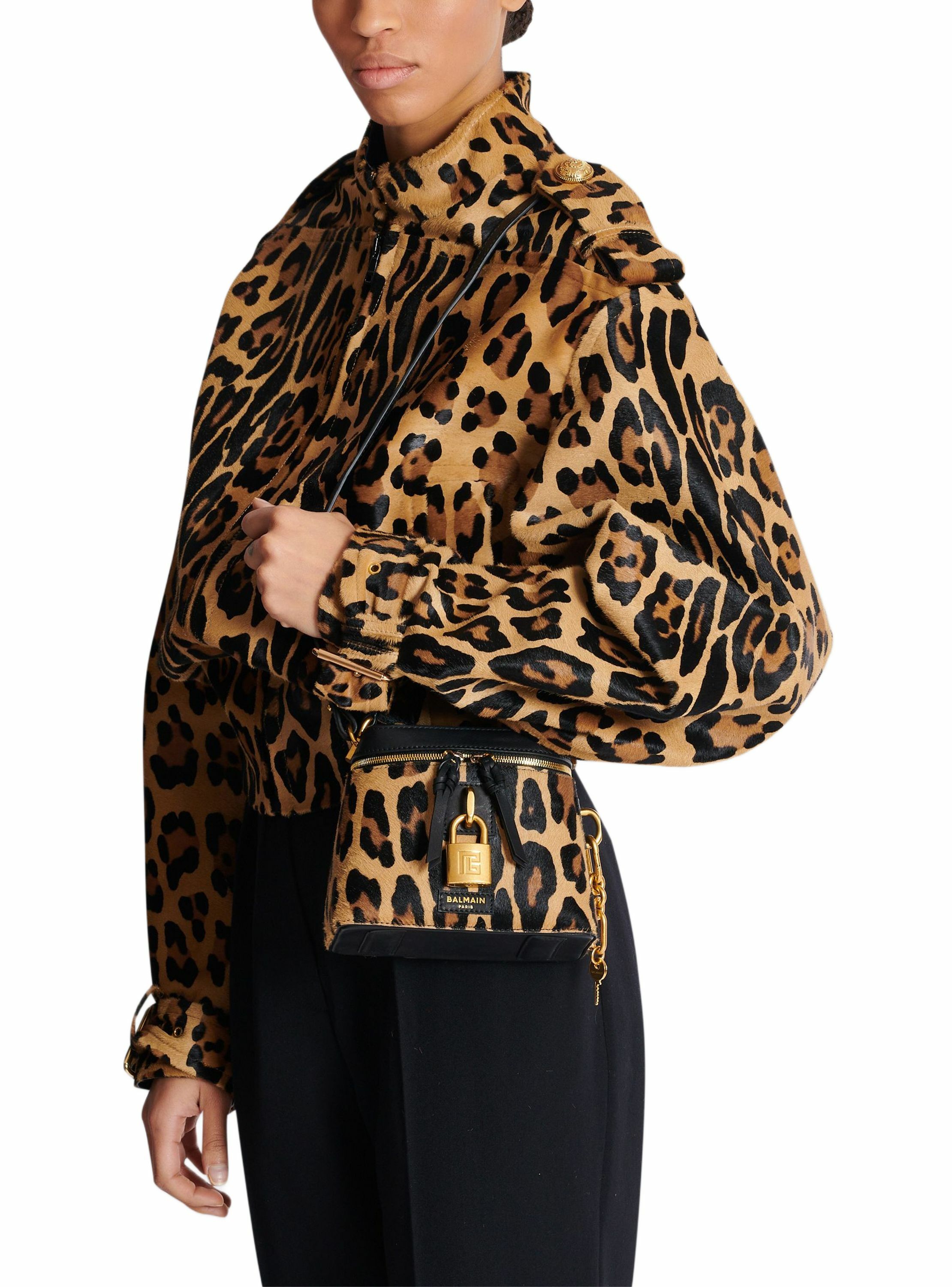 Sac pulse vanity en cuir motif léopard BALMAIN Marron