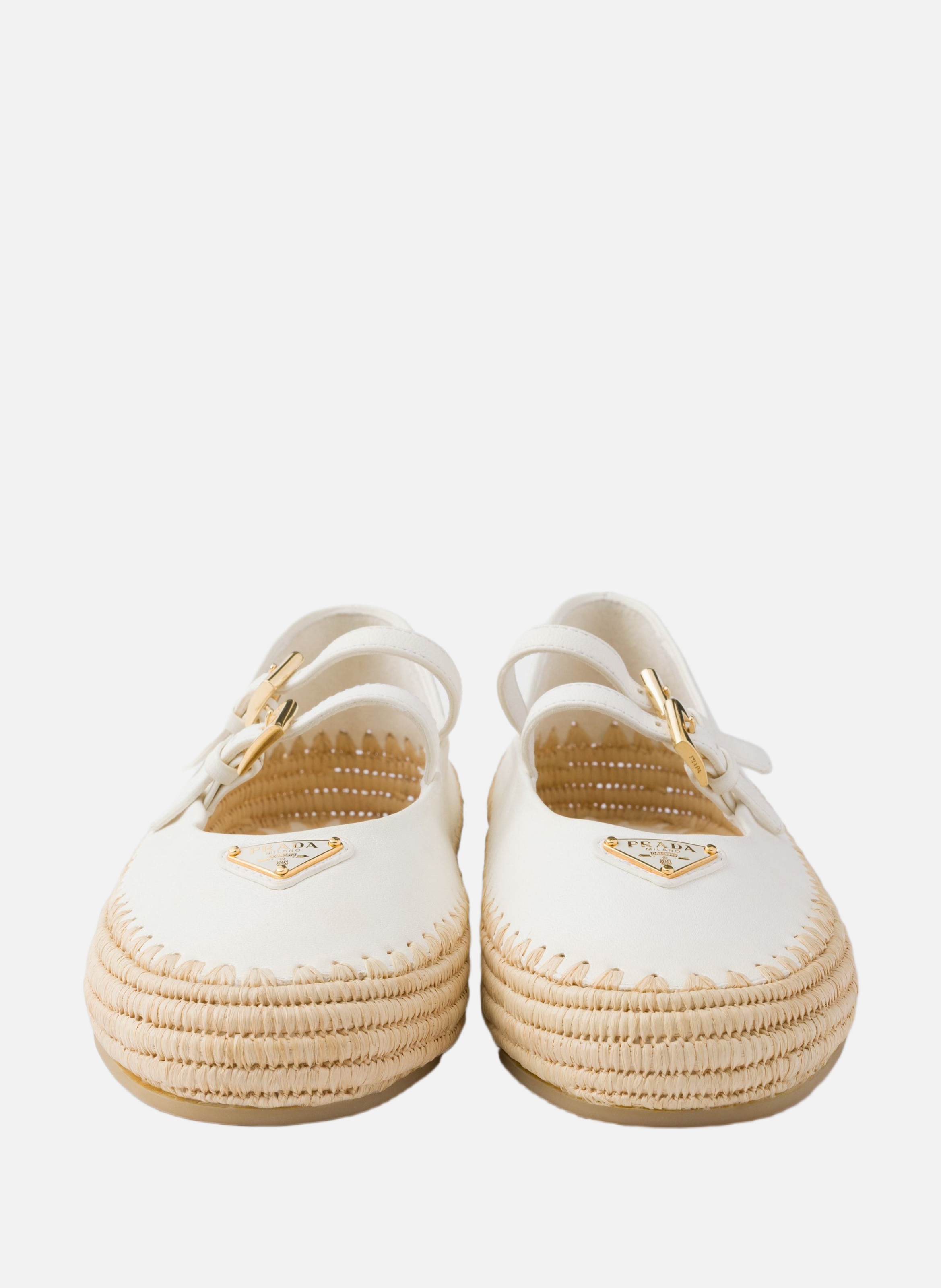 Ballerines en cuir nappa et raphia PRADA Beige