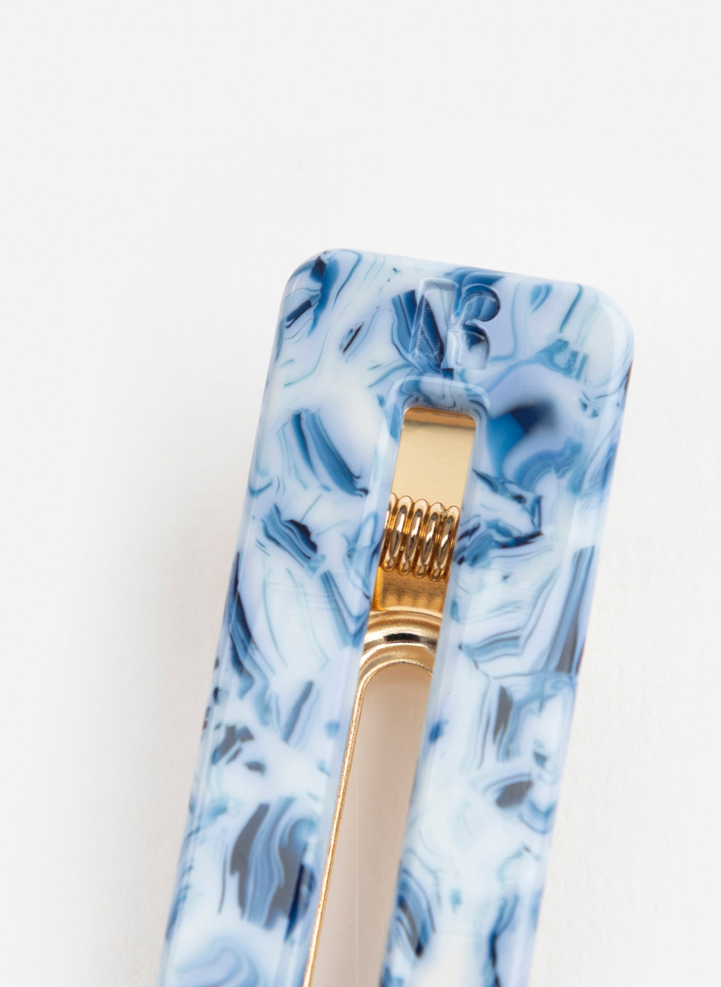 Barrette à cheveux rectangle en acétate de cellulose et acier inoxydable KURAGE GINZA Bleu