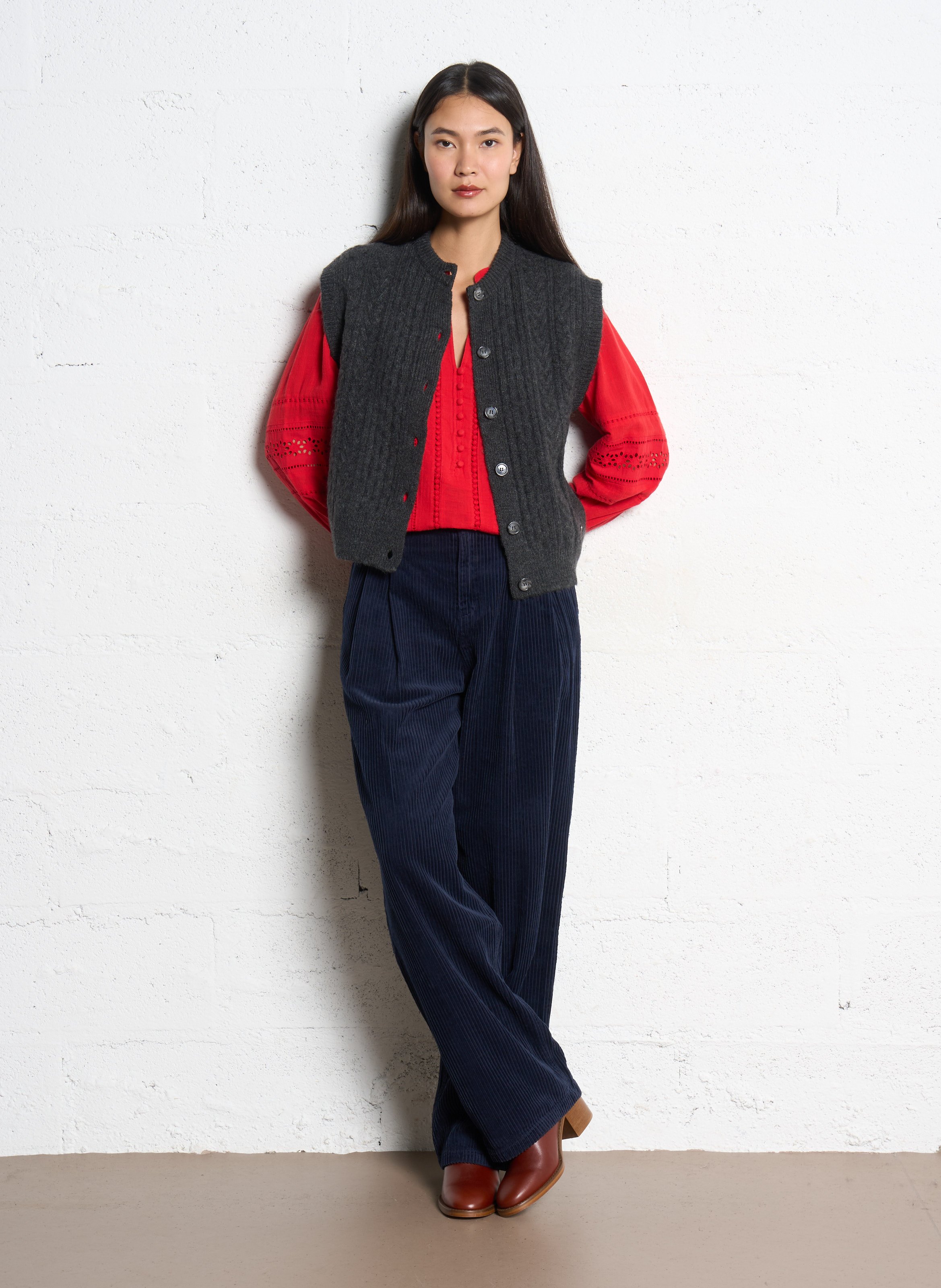 Blouse col v en coton baila MAISON 123 Rouge