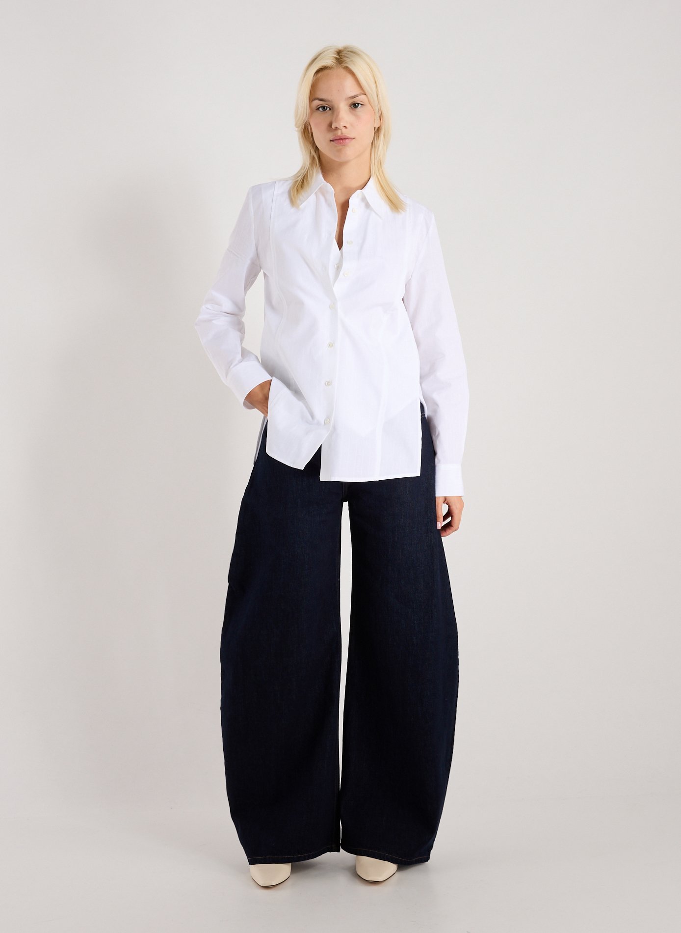 Straight embroidered cotton shirt EENK White