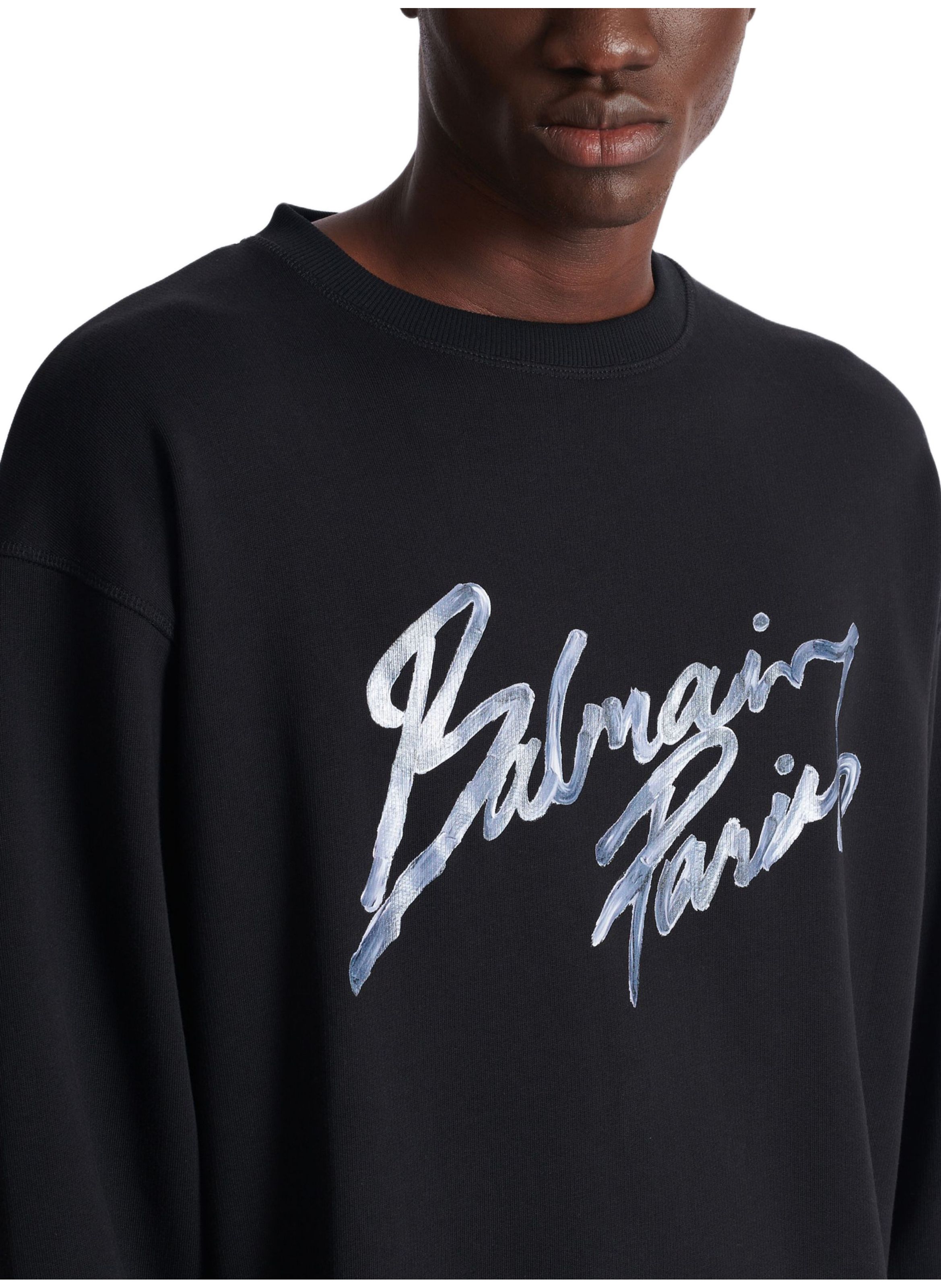 Sweatshirt en coton avec imprimé BALMAIN Noir