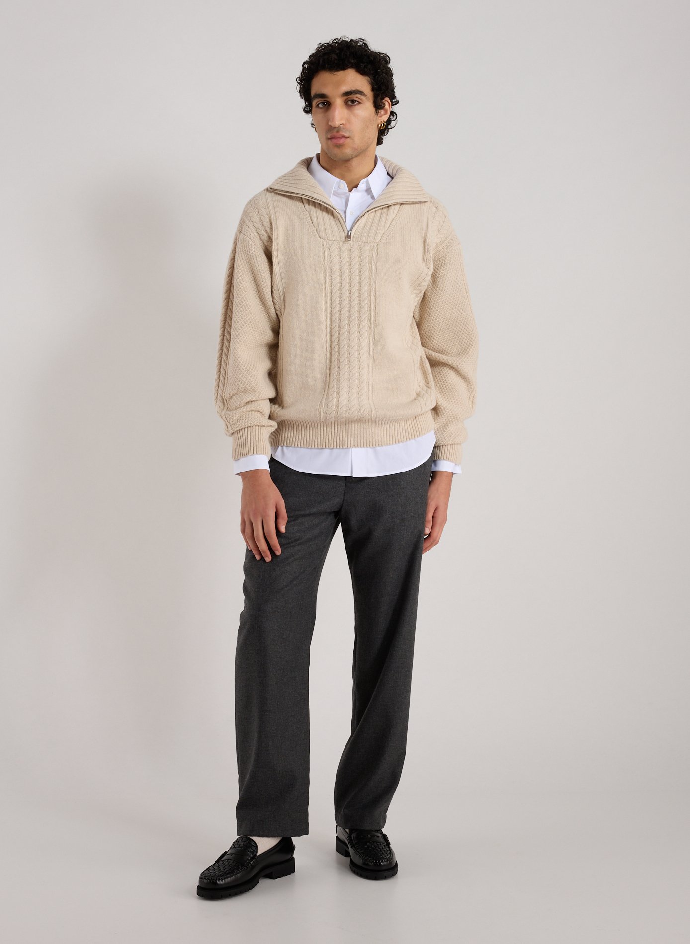 Pull col zippé en laine mélangée AIGLE Beige