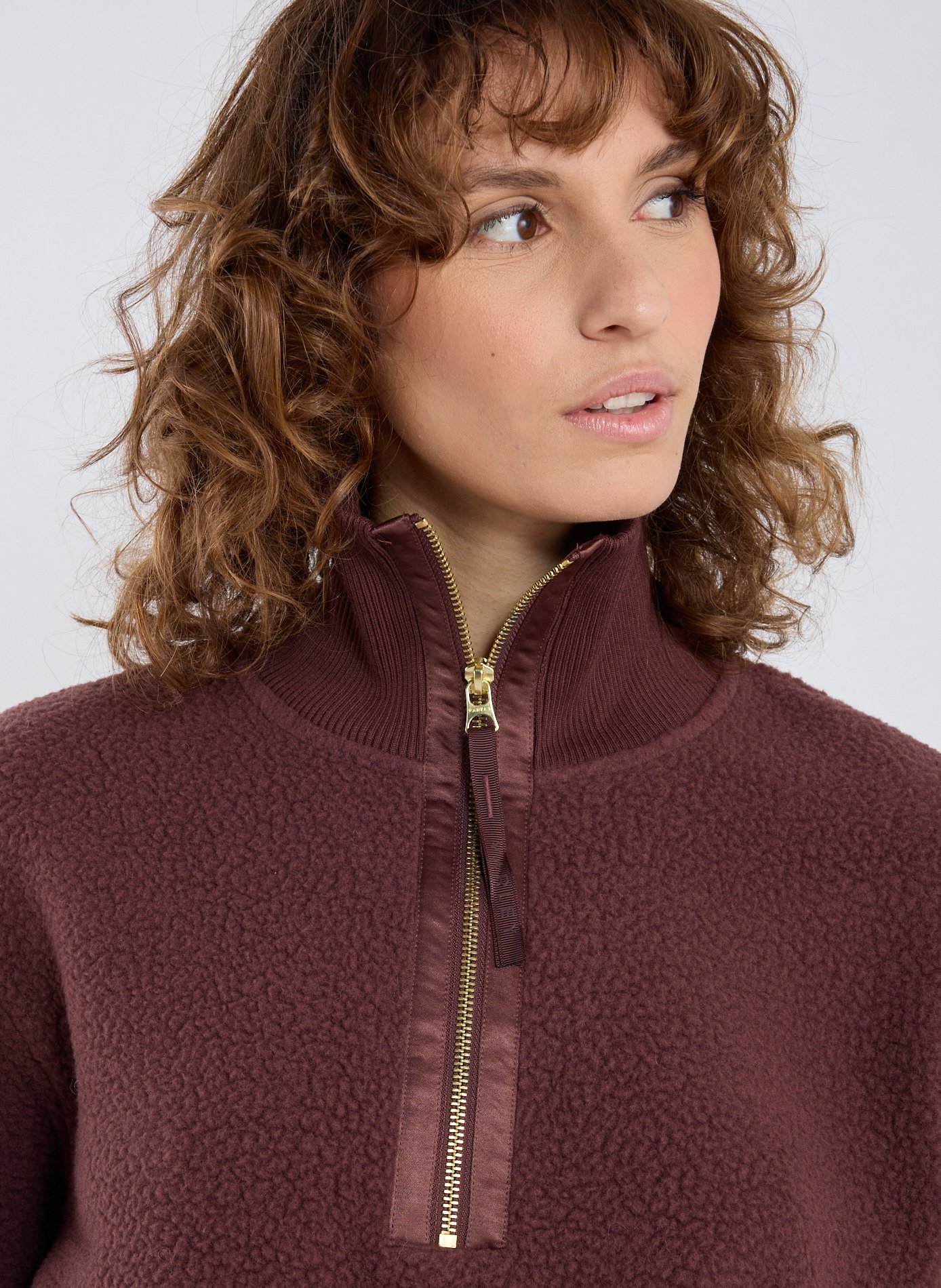 Pull shearling col zippé VARLEY Marron