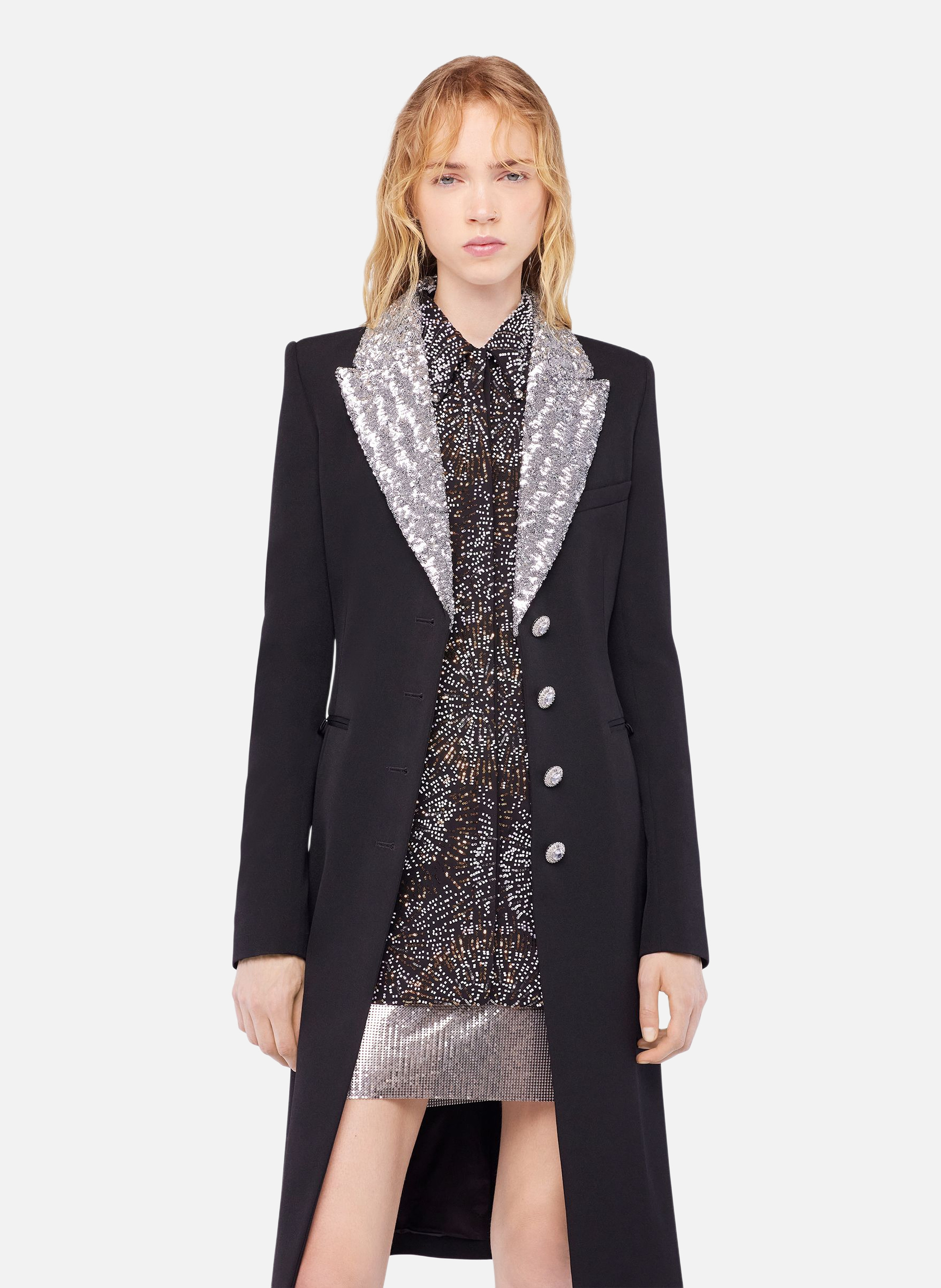 Manteau en laine avec col à sequins RABANNE Noir