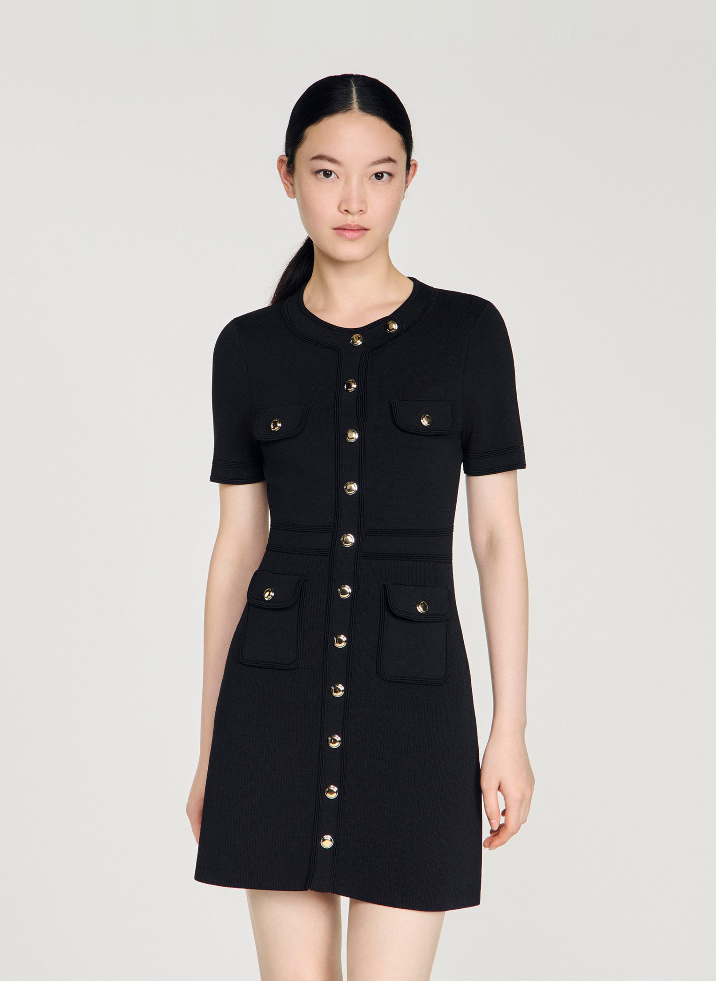 Robe courte col rond en maille SANDRO Noir