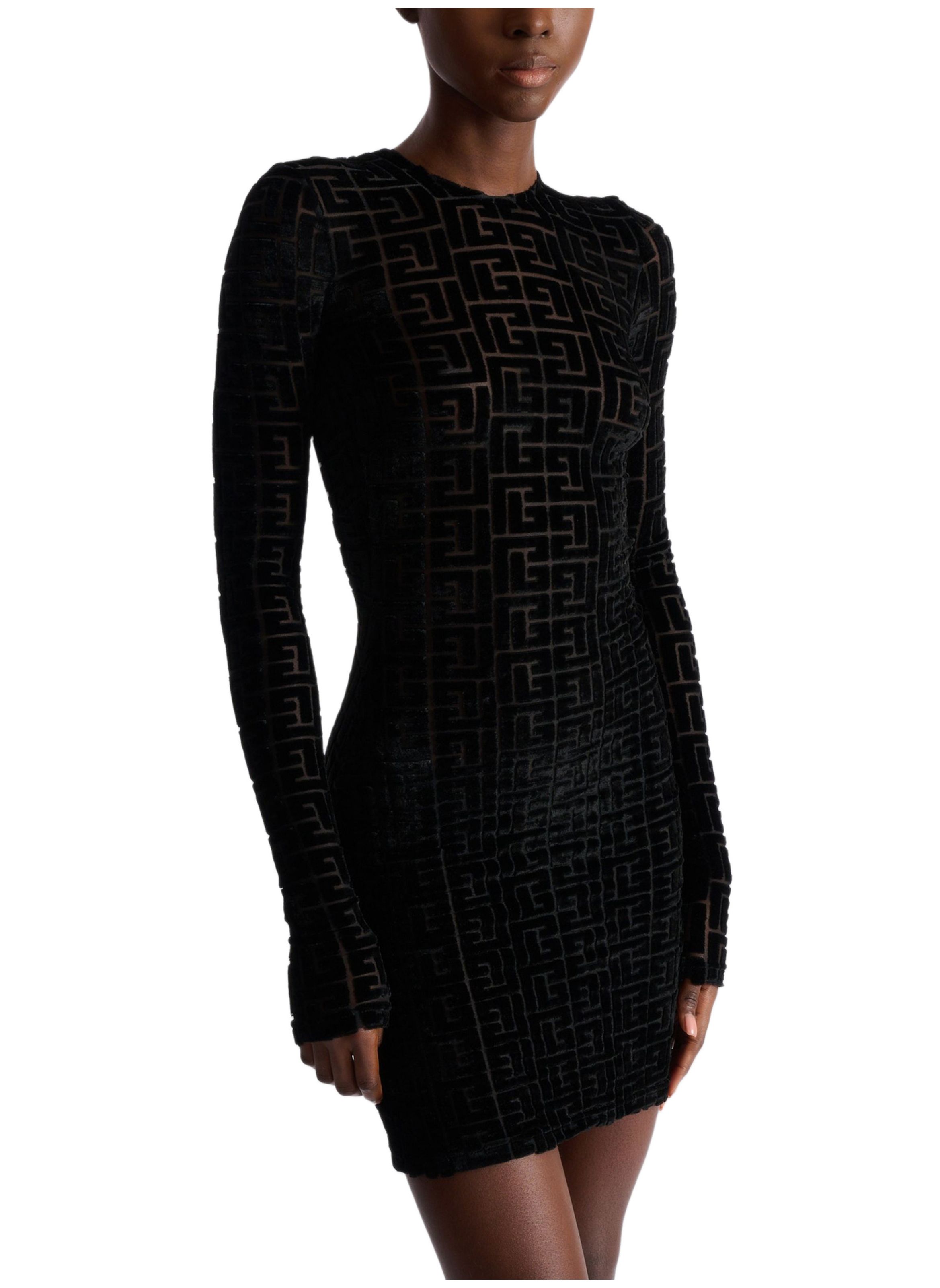 Robe courte monogramme effet velours BALMAIN Noir