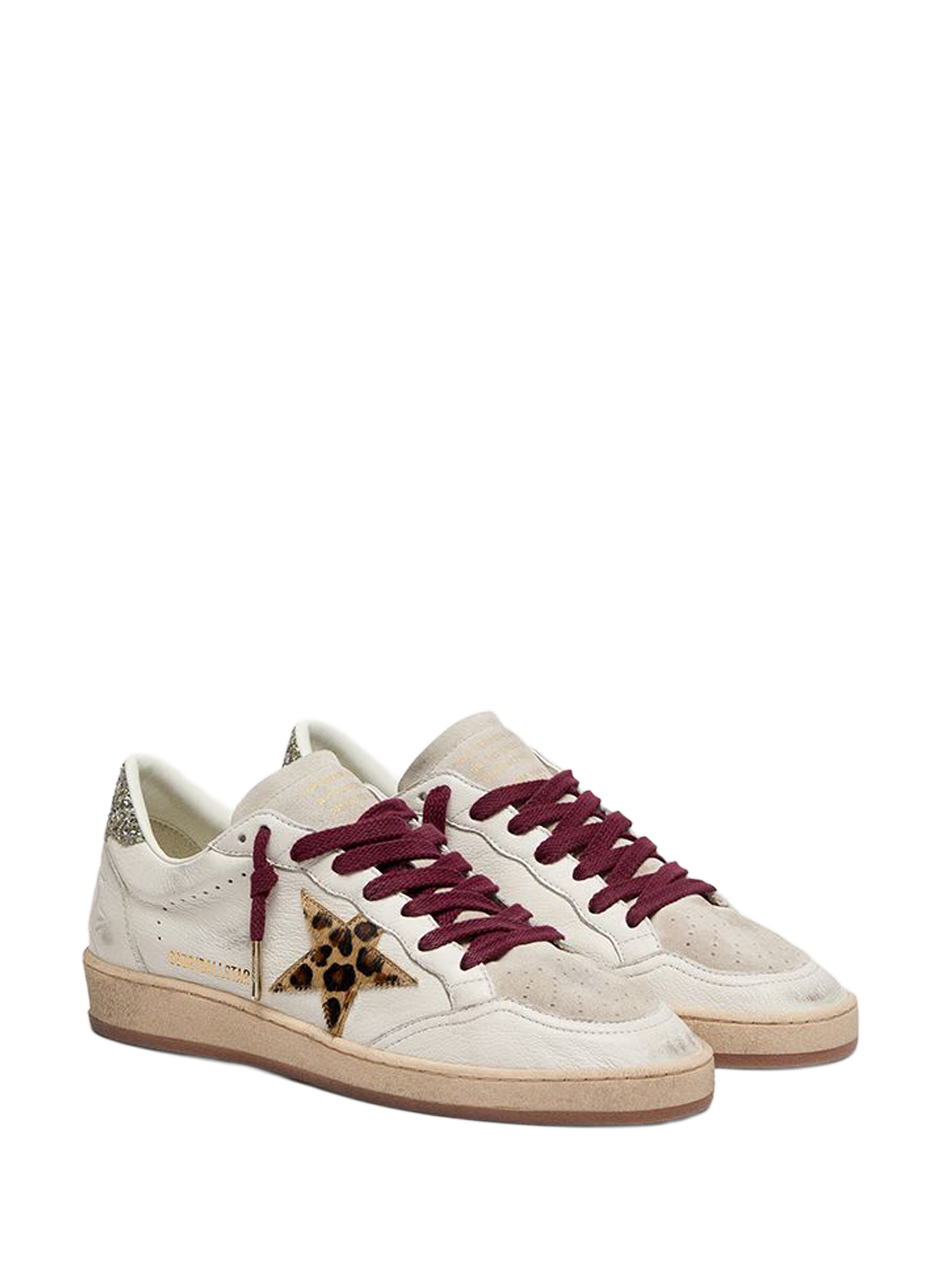 Basket détail léopard en cuir GOLDEN GOOSE Blanc