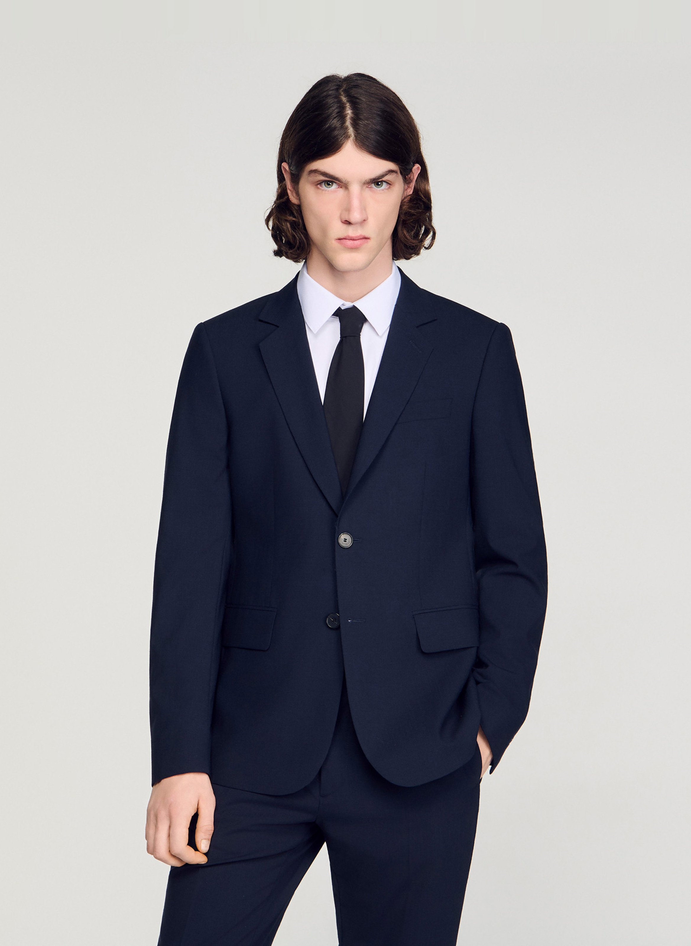 Veste tailleur droite en laine mélangée SANDRO Bleu