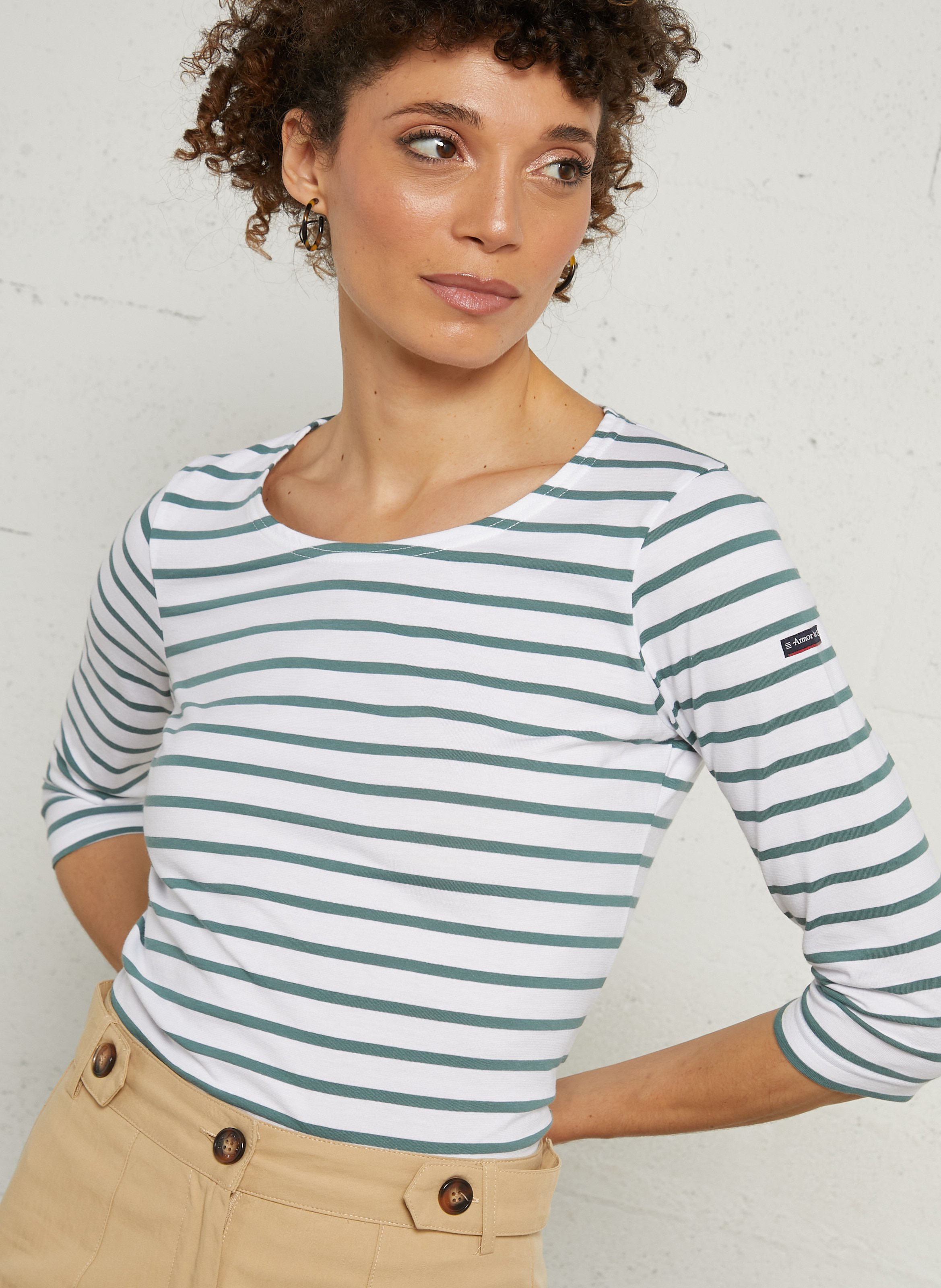 Tee-shirt droit col rond en coton  Blanc-silver pine