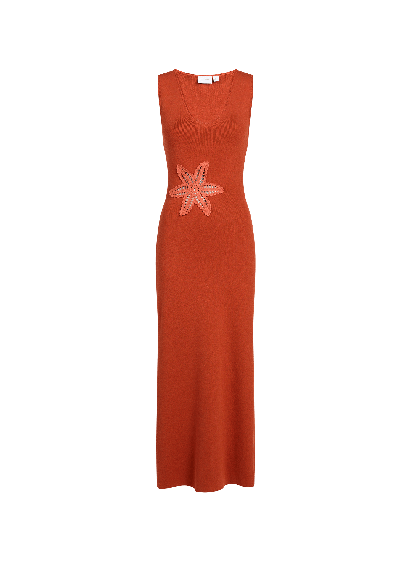 Sleeveless long dress with English embroidery VILA Red