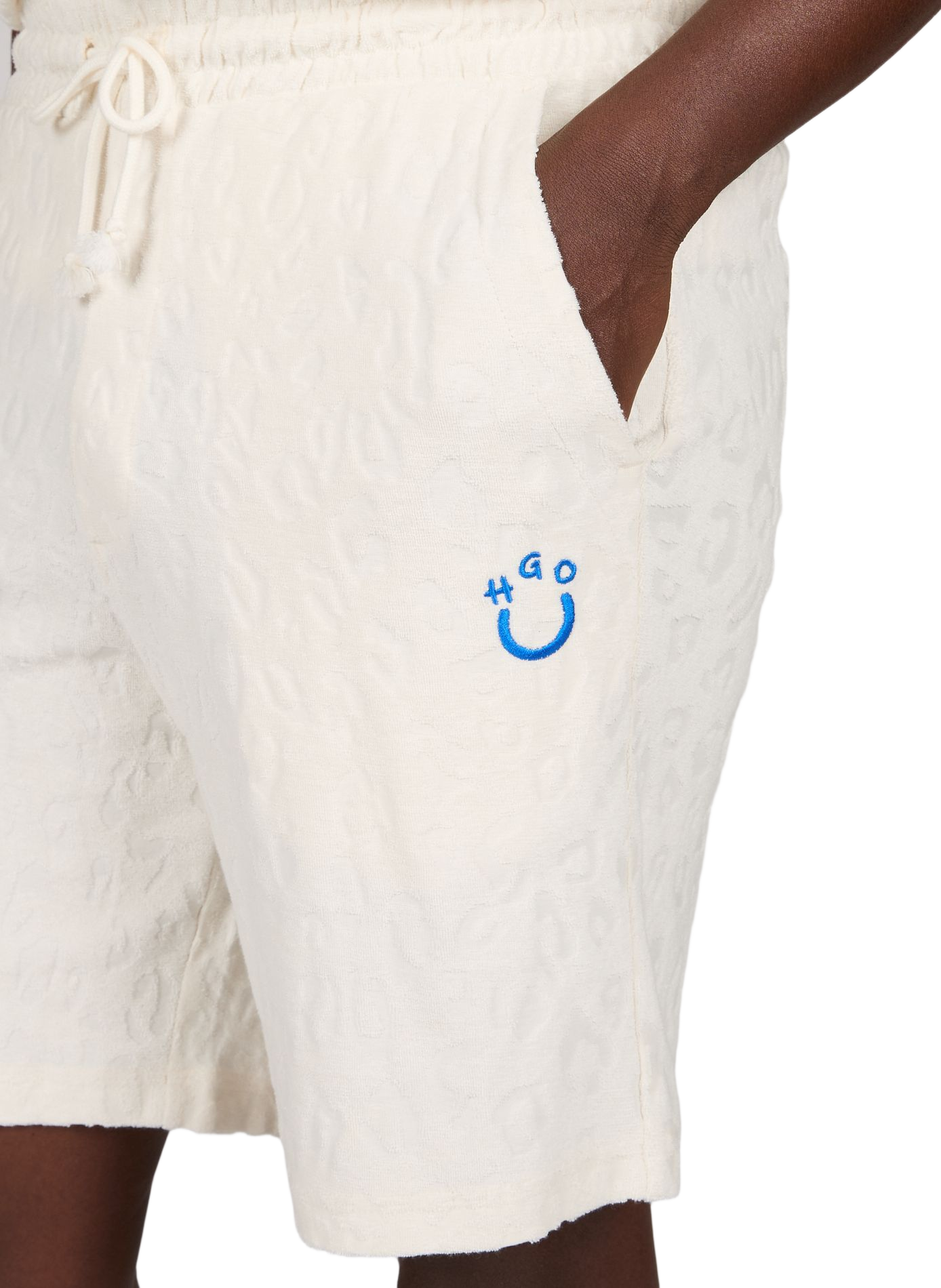 Short en coton éponge avec jacquard léopard HUGO BLUE Beige