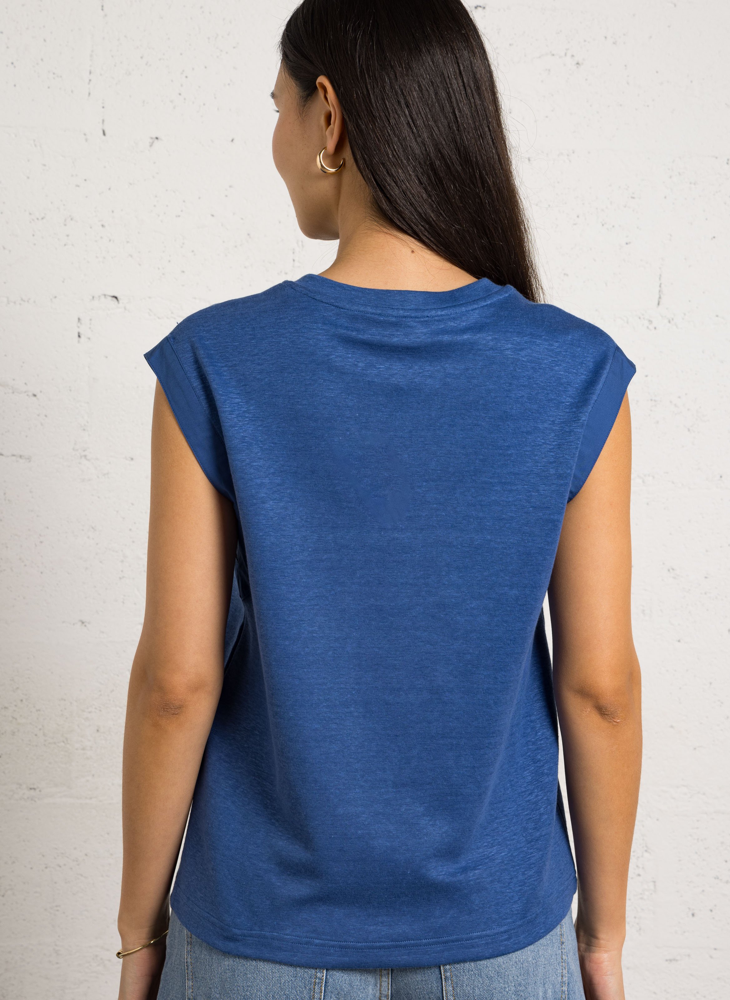 Tee-shirt col v en lin mélangé lyna MAISON 123 Bleu