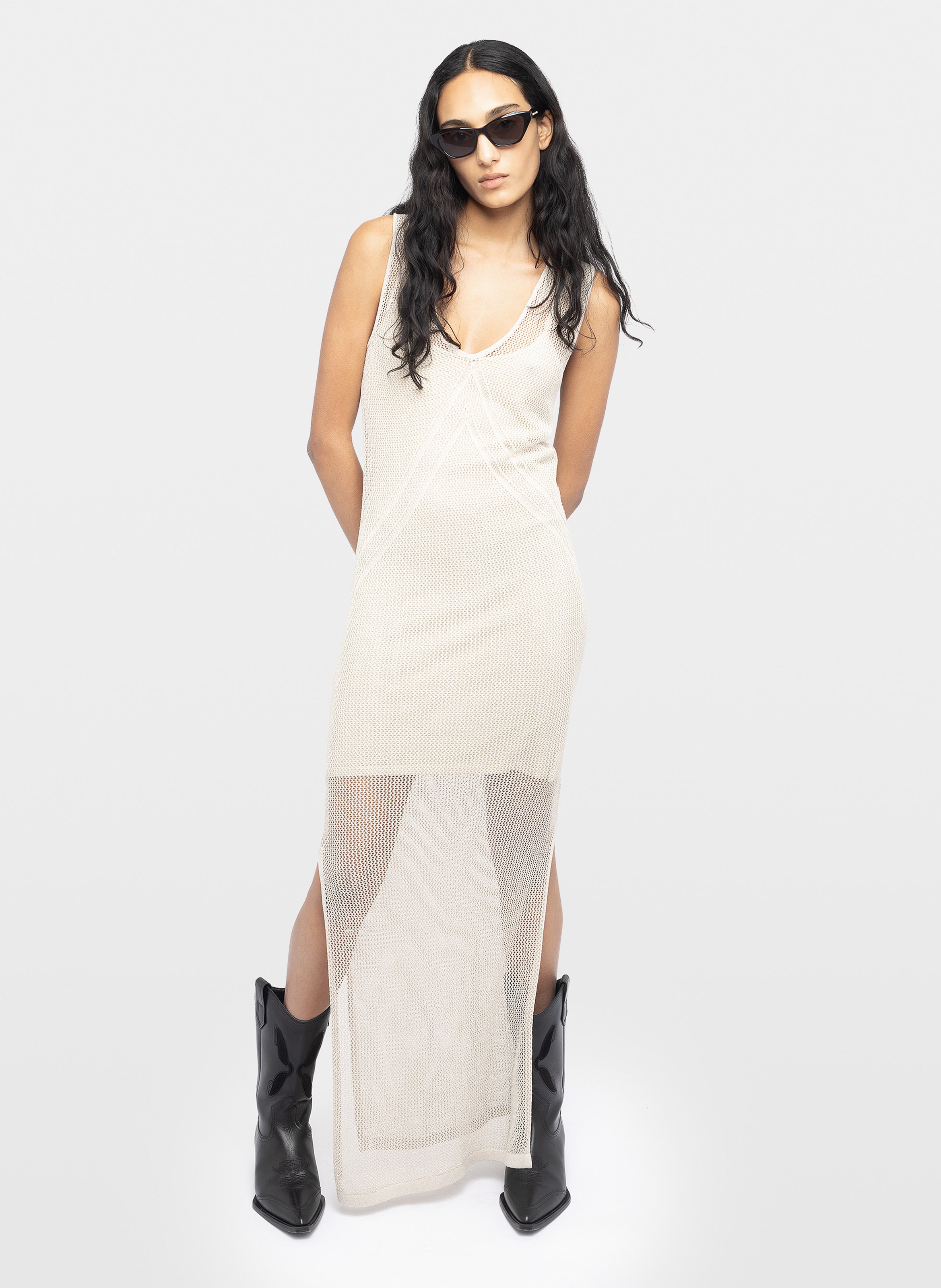 Robe longue col v en coton mélangé riza ZADIG&VOLTAIRE Beige