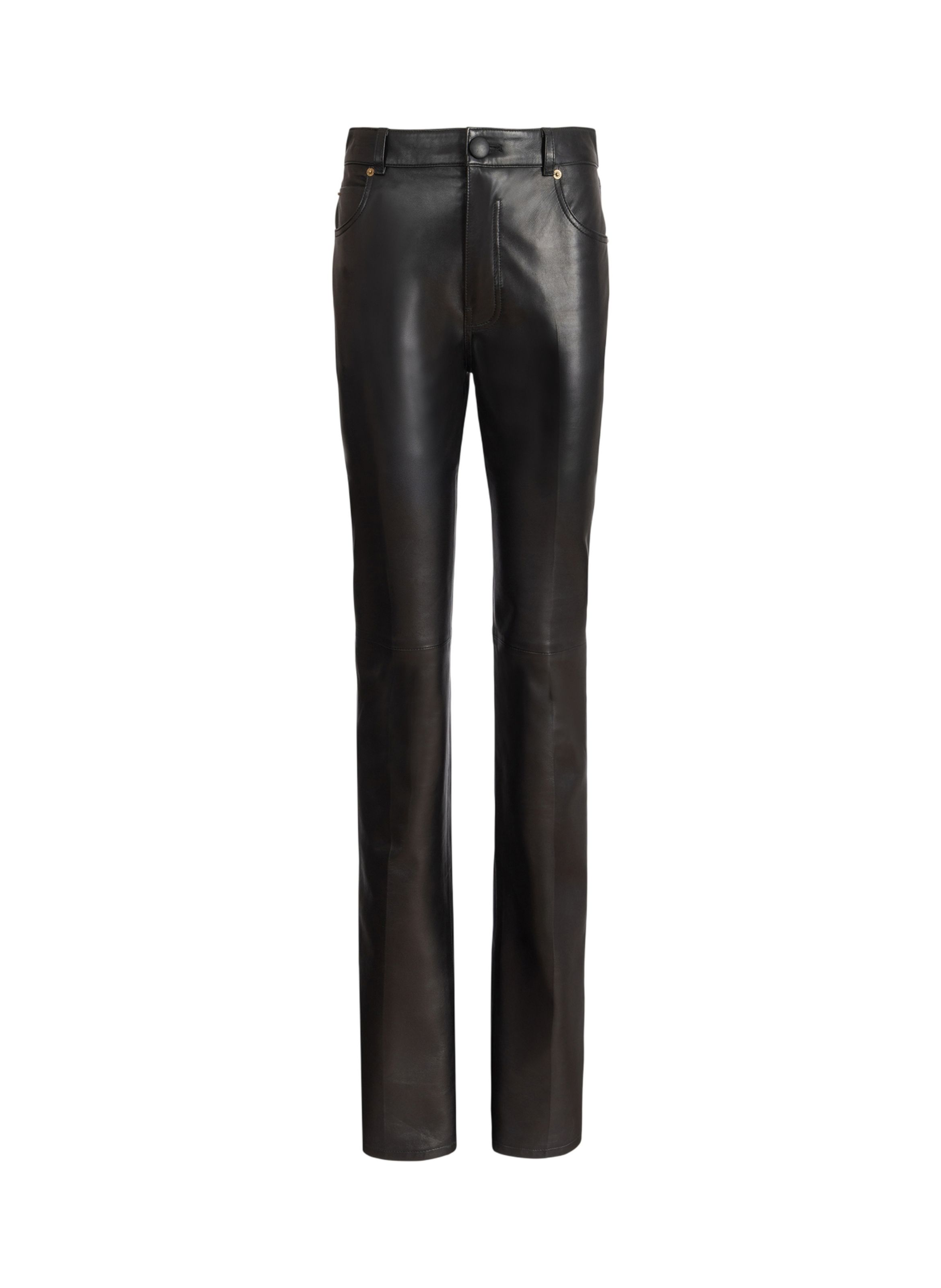 Pantalon taille haute en cuir BALMAIN Noir