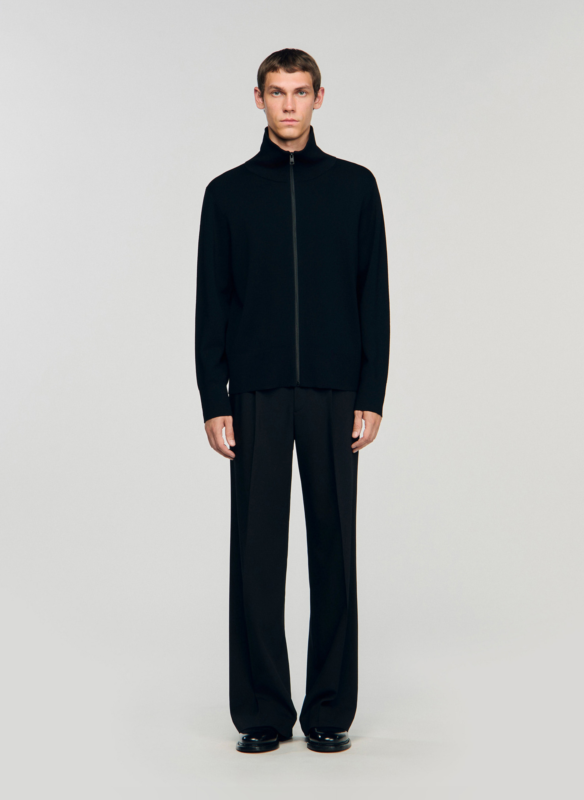 Gilet zippé en laine mélangée | Noir SANDRO Homme