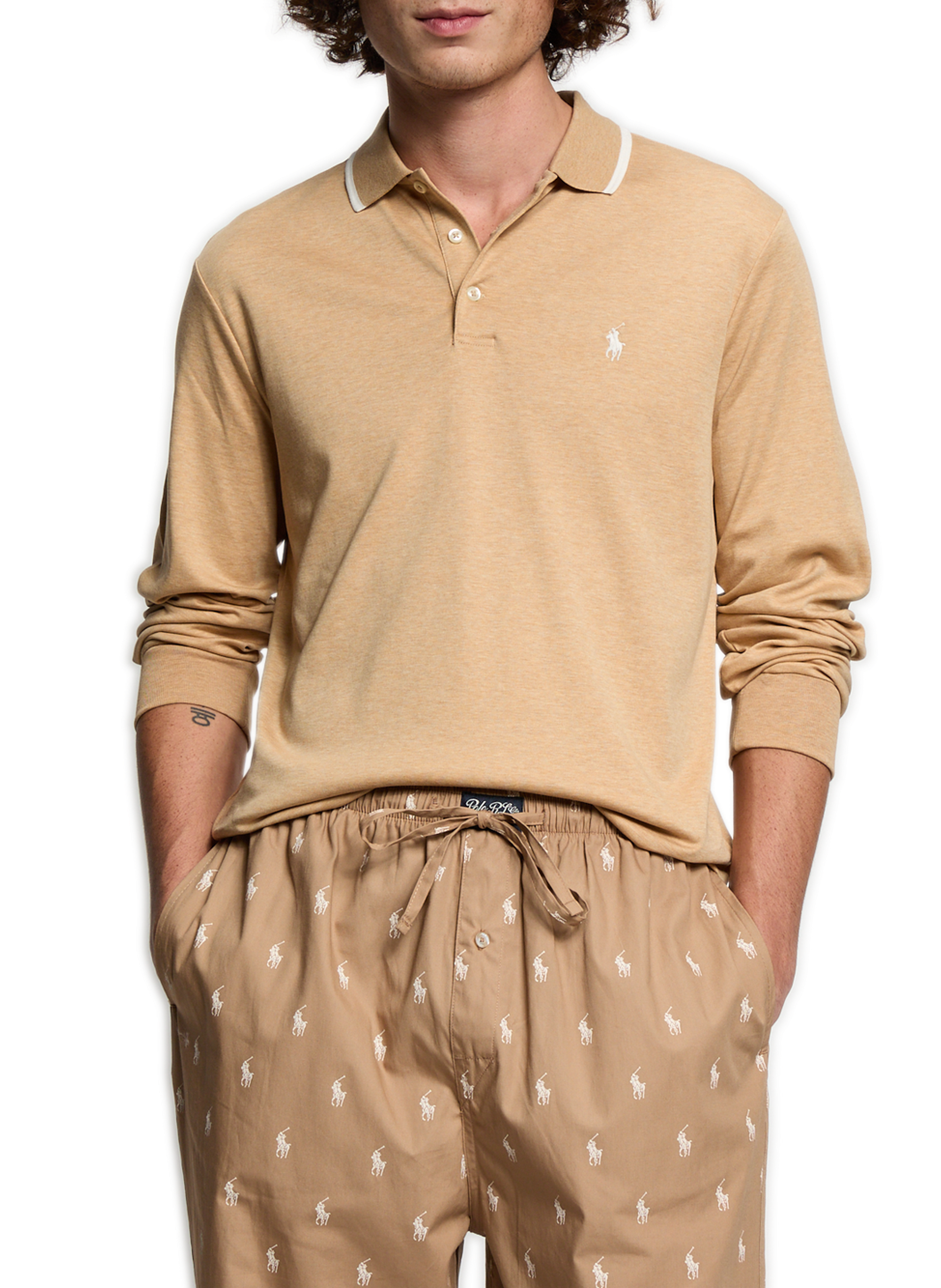 Slim-fit long-sleeved cotton polo shirt POLO RALPH LAUREN Beige