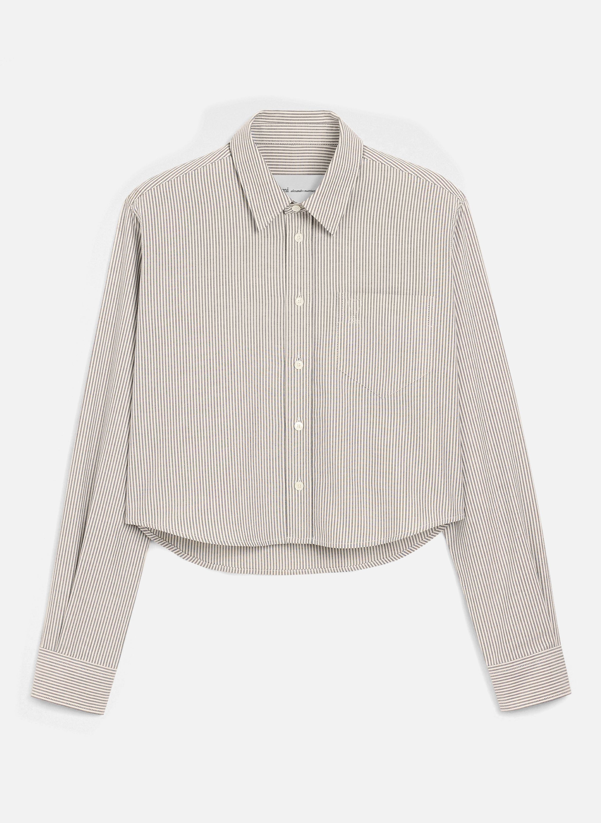Chemise rayée courte en coton ami de coeur embossé AMI PARIS Noir