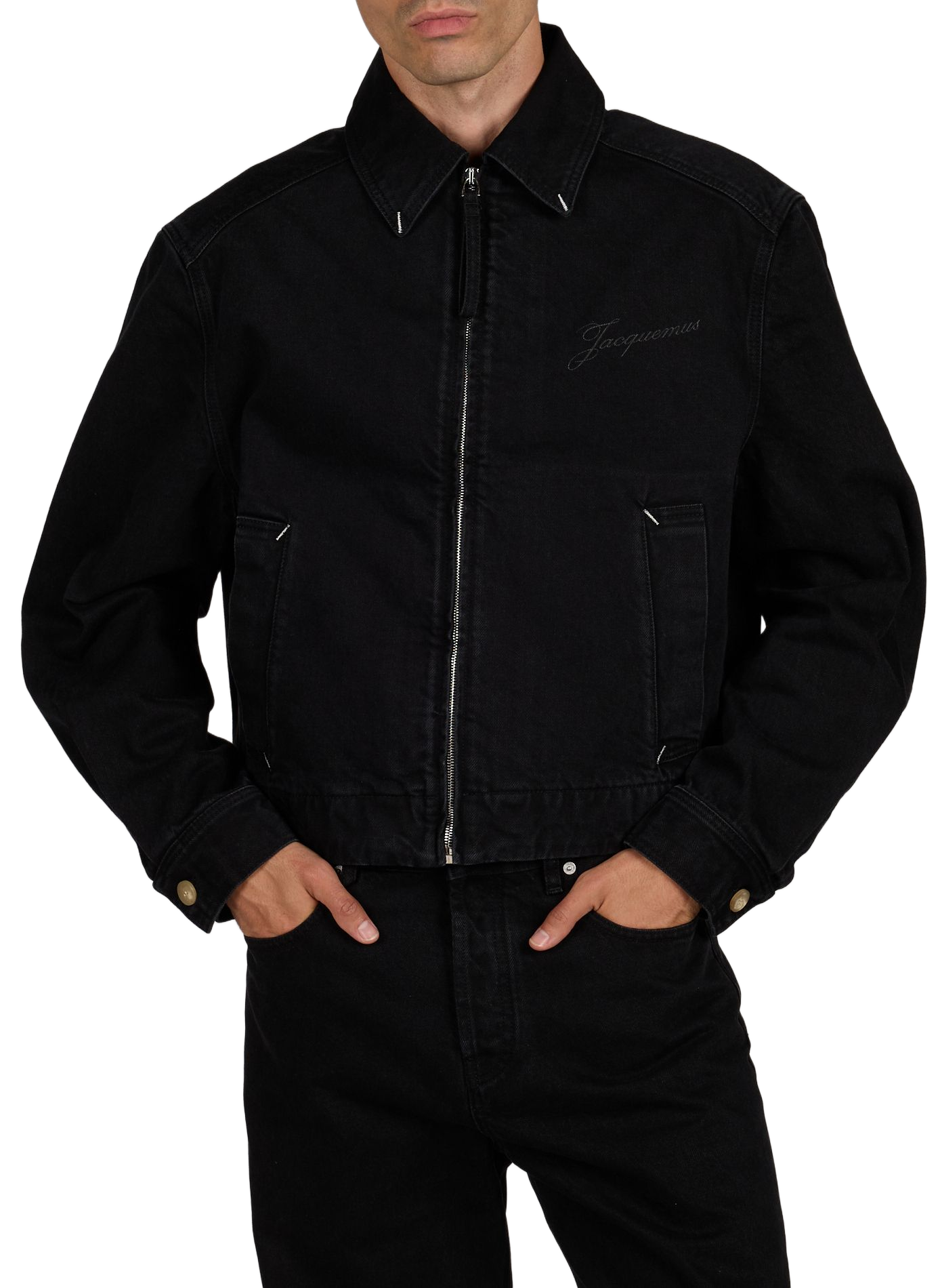 Mixed linen denim jacket JACQUEMUS Black