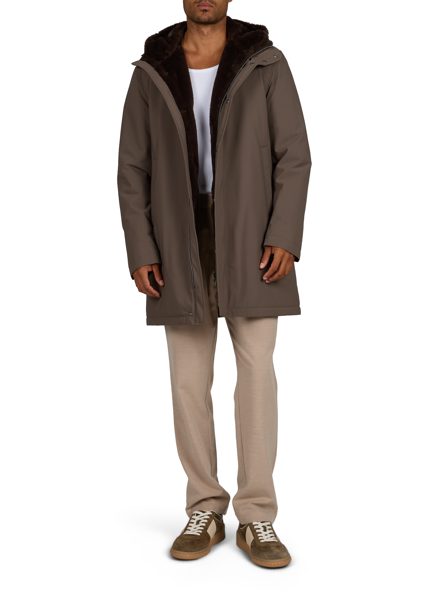 Manteau droit à capuche HERNO Marron