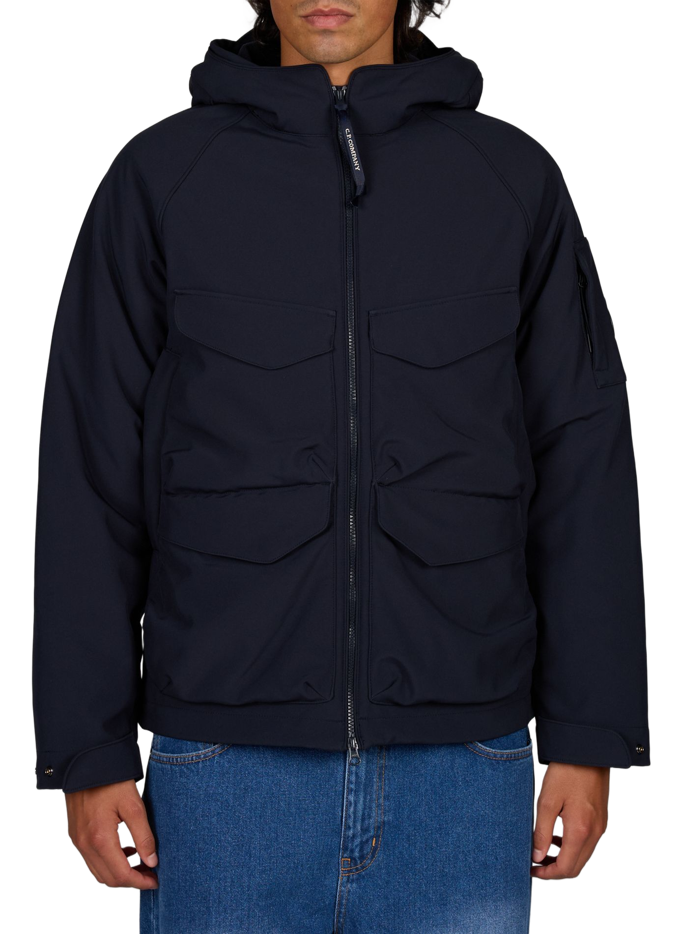 Parka met capuchon en logo-embleem CP COMPANY Blauw