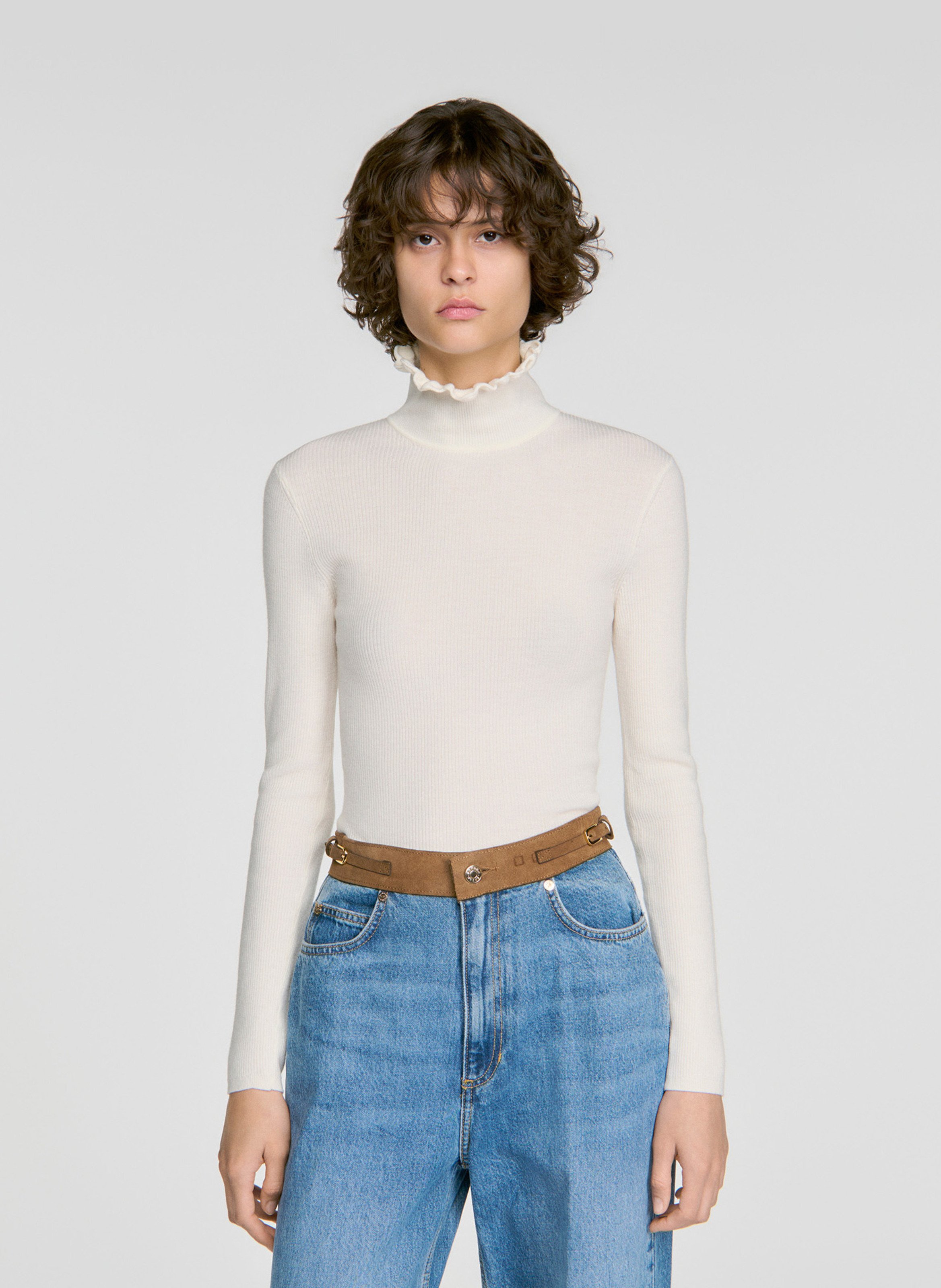 Pull moulant en laine mélangée SANDRO Beige