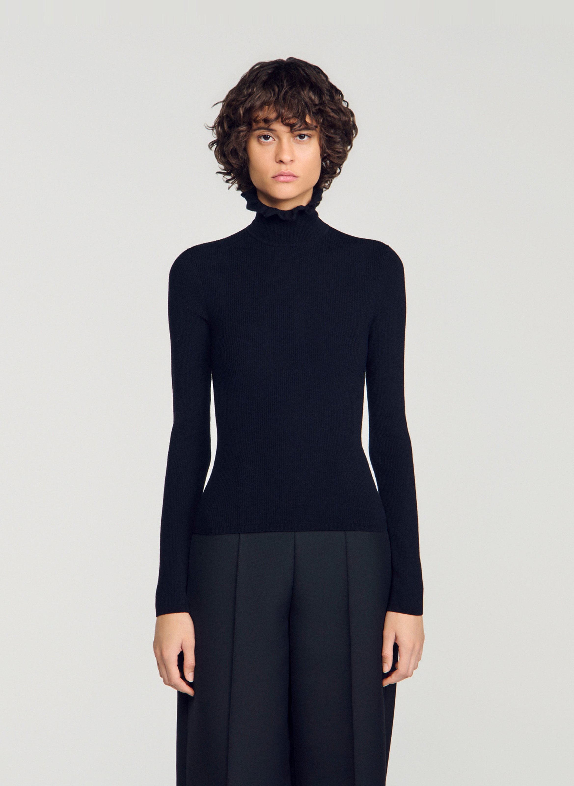 Pull moulant en laine mélangée SANDRO Noir