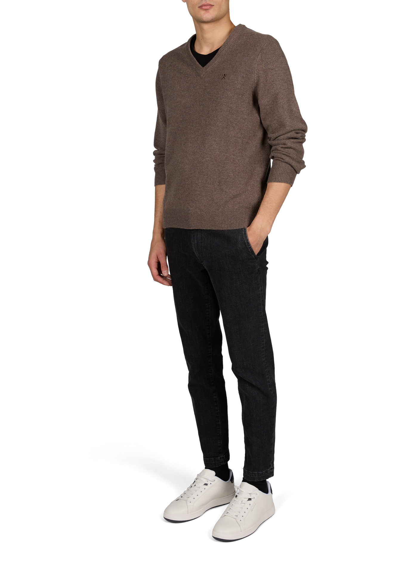 Gerade geschnittener Wollpullover mit V-Ausschnitt HACKETT Beige