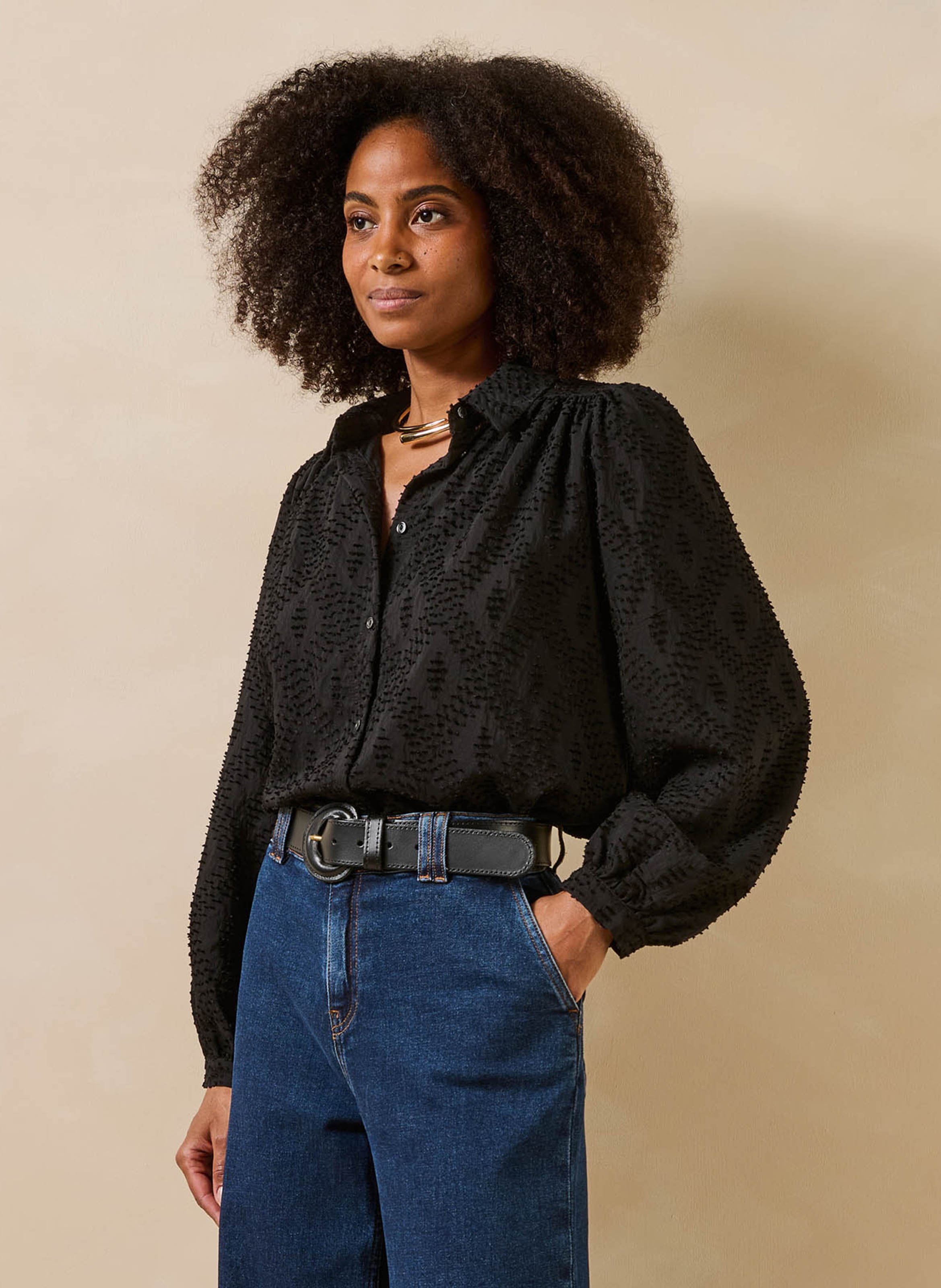 Recht shirt met lange mouwen LA FEE MARABOUTEE Zwart