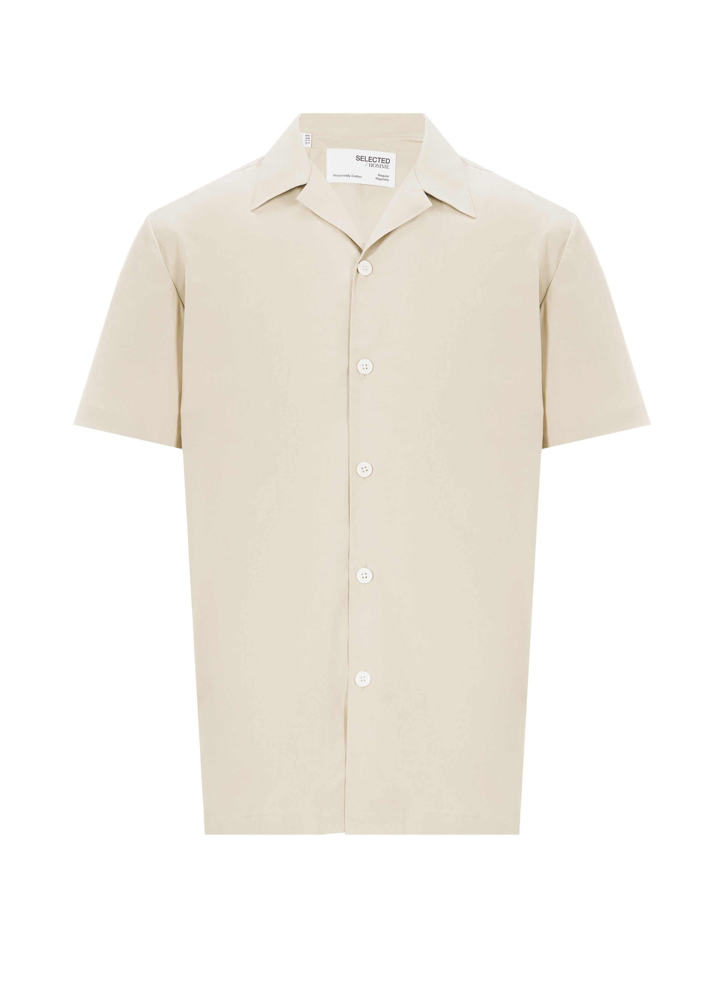 Short-sleeved organic cotton shirt SELECTED Beige