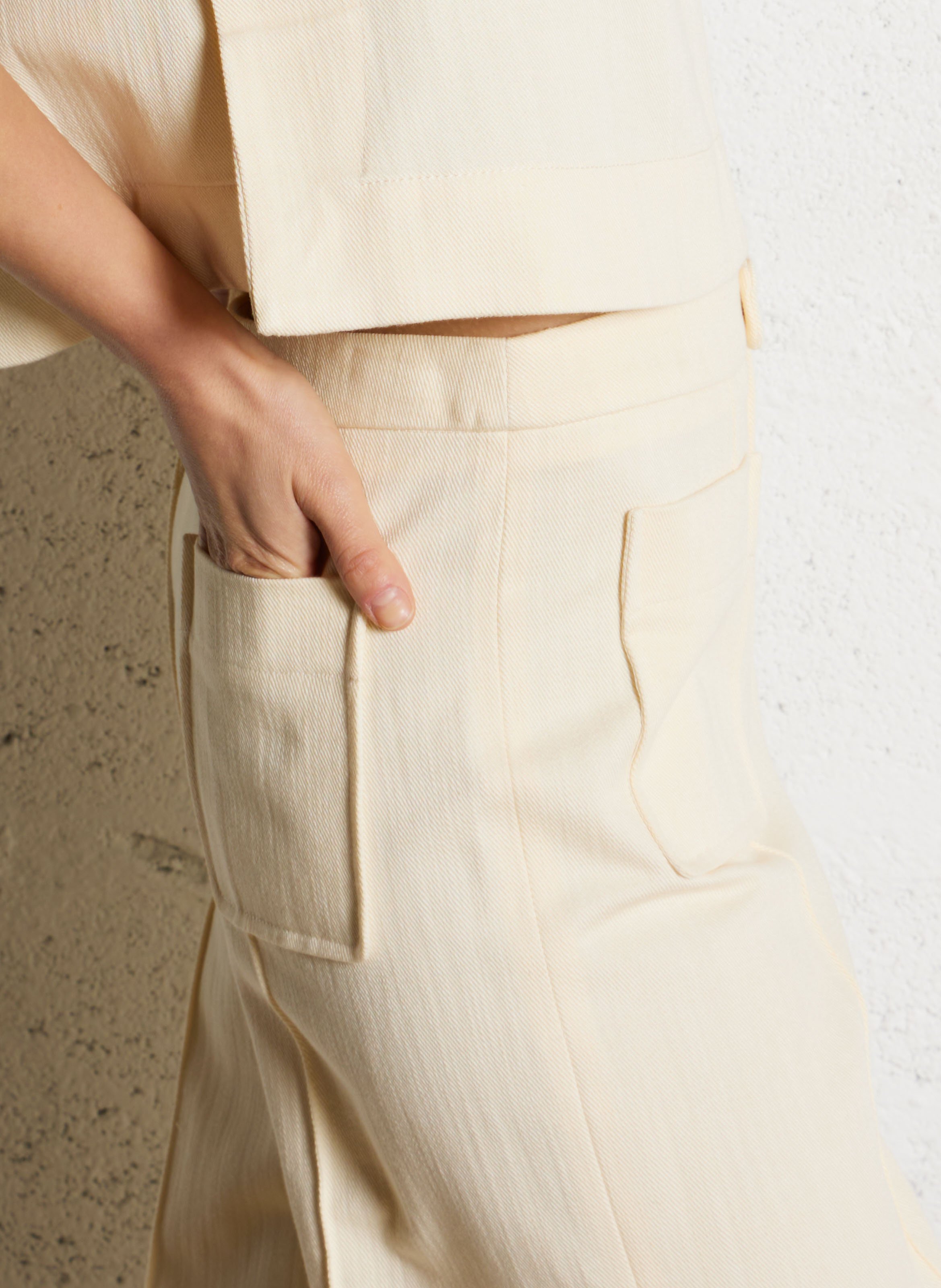 Pantalon large taille haute en twill de coton harry SOEUR Beige