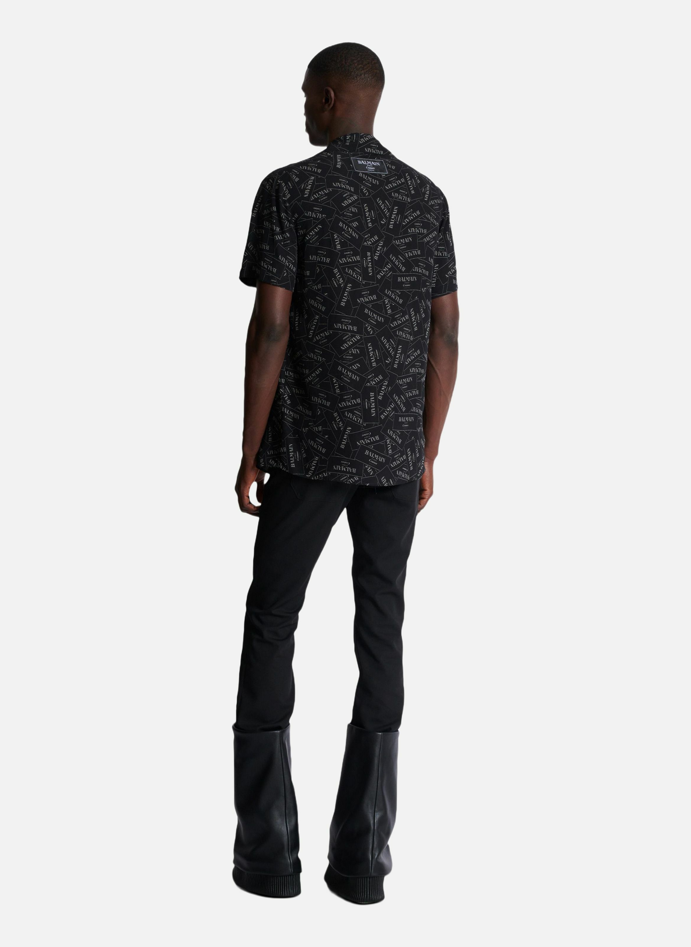 Chemise pyjama imprimée étiquette balmain all-over BALMAIN Noir