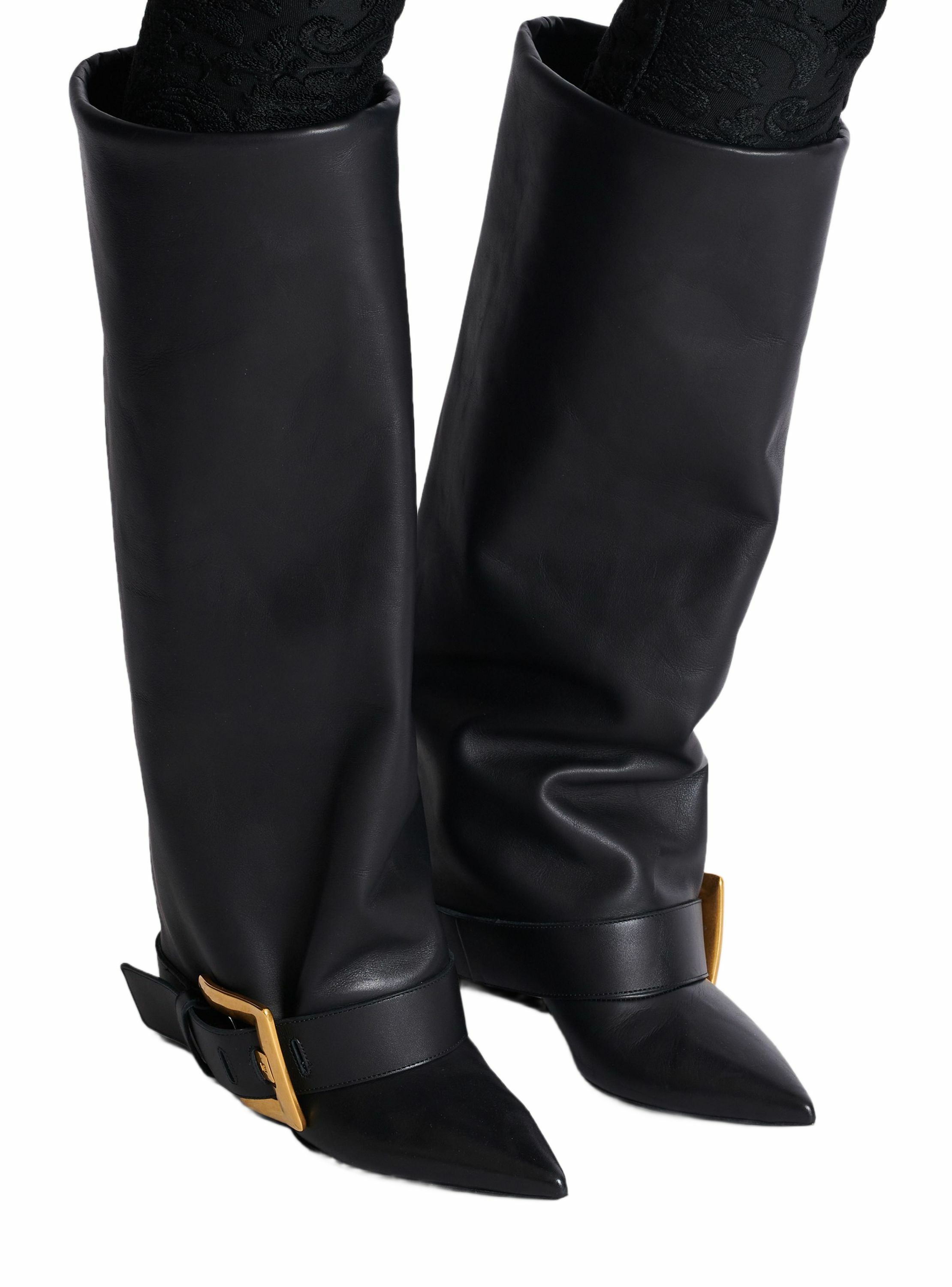 Bottes anthem en cuir de veau BALMAIN Noir